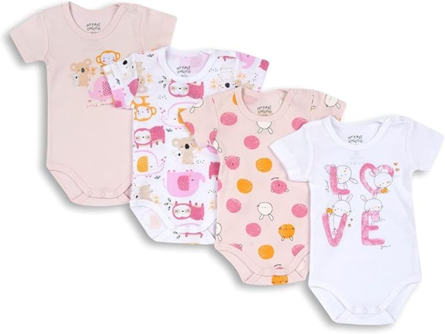 Chicco, Body Neonato e Neonata, Set di 4 Body Senza Maniche, in 100% Cotone, con Comoda Apertura, Abbigliamento Neonato 0-3 Mesi, Idee Regalo Nascita