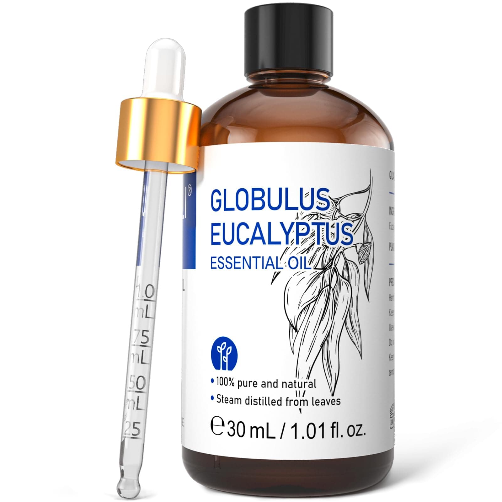 HIQILI Olio essenziale di eucalipto 30 ml, 100% puro e naturale di grado terapeutico, contagocce in vetro di alta qualità per diffusori, umidificatori, deodoranti per ambienti, pulizie, casa, pelle