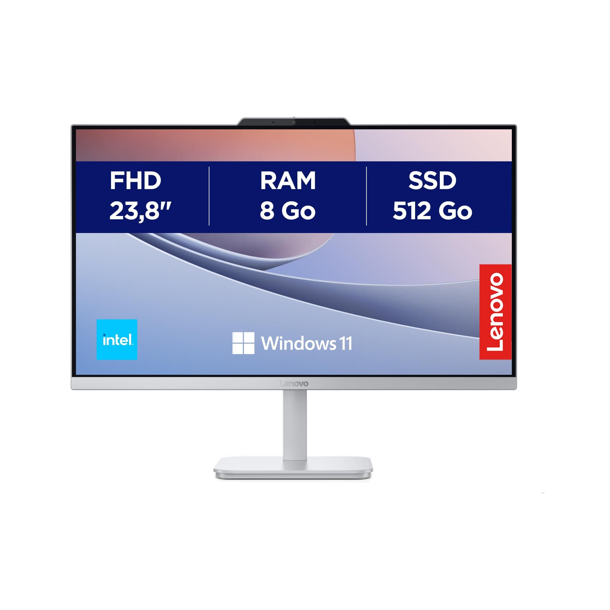 Lenovo IdeaCentre A100 Ordinateur de Bureau Tout-en-Un Écran 24" FHD, Intel N100, 512Go SSD, RAM 8Go, WiFi 6, Windows 11 H, Clavier français et Souris sans Fil