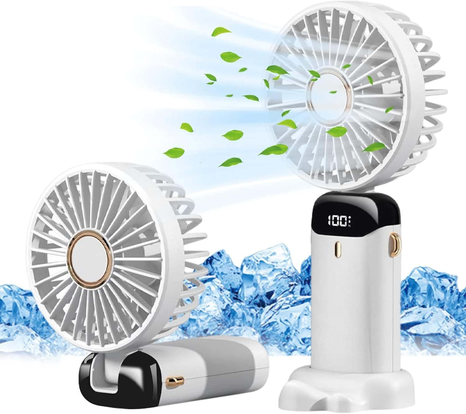 Jsdoin Ventilateur portable rechargeable par USB avec 5 vitesses,mini ventilateur de bureau pliable avec écran LED pour la maison, le bureau,la chambre à coucher, les voyages en plein air (Blanc)