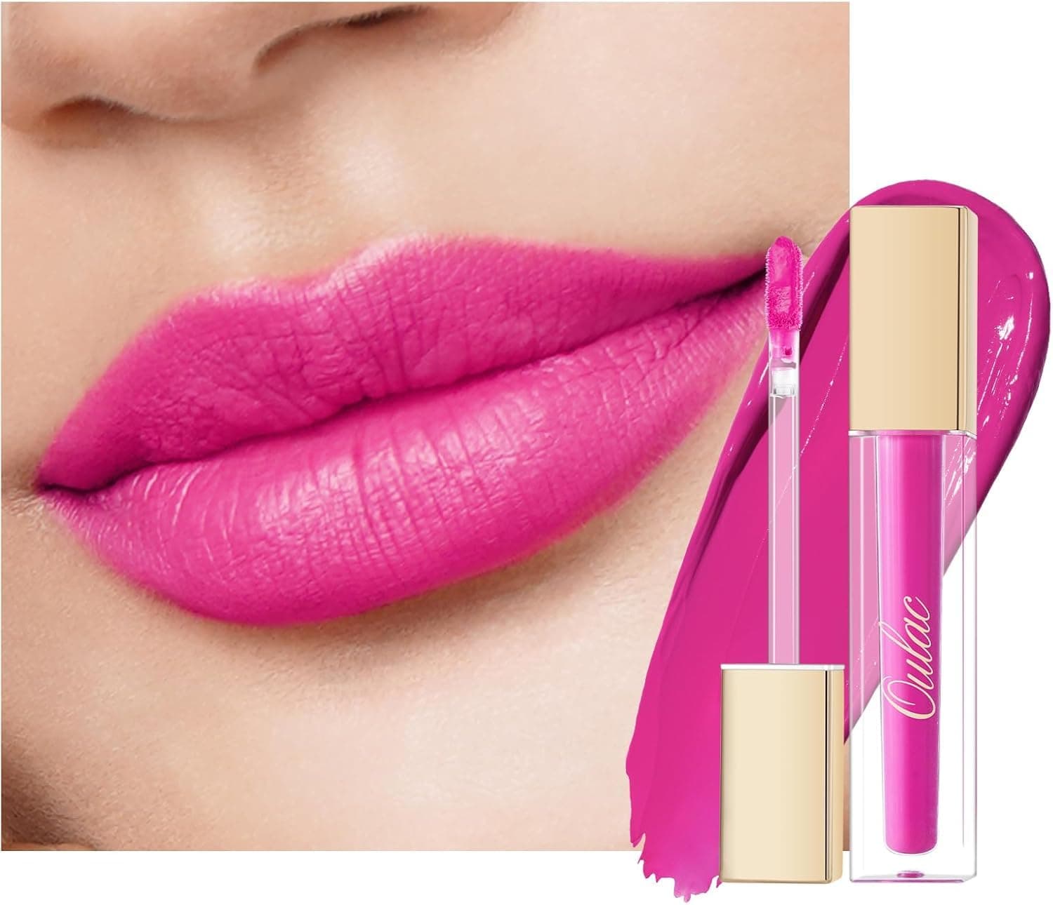 Oulac Rossetto Liquido Matte, Fucsia Rossetti Colore Intenso, Tinta Labbra Finish Matte, Lunga Tenuta, Ricco di vitamina E, Consistenza crema, Formula Vegana&Senza crudeltà 4.5ml (M06) Sunset Kiss