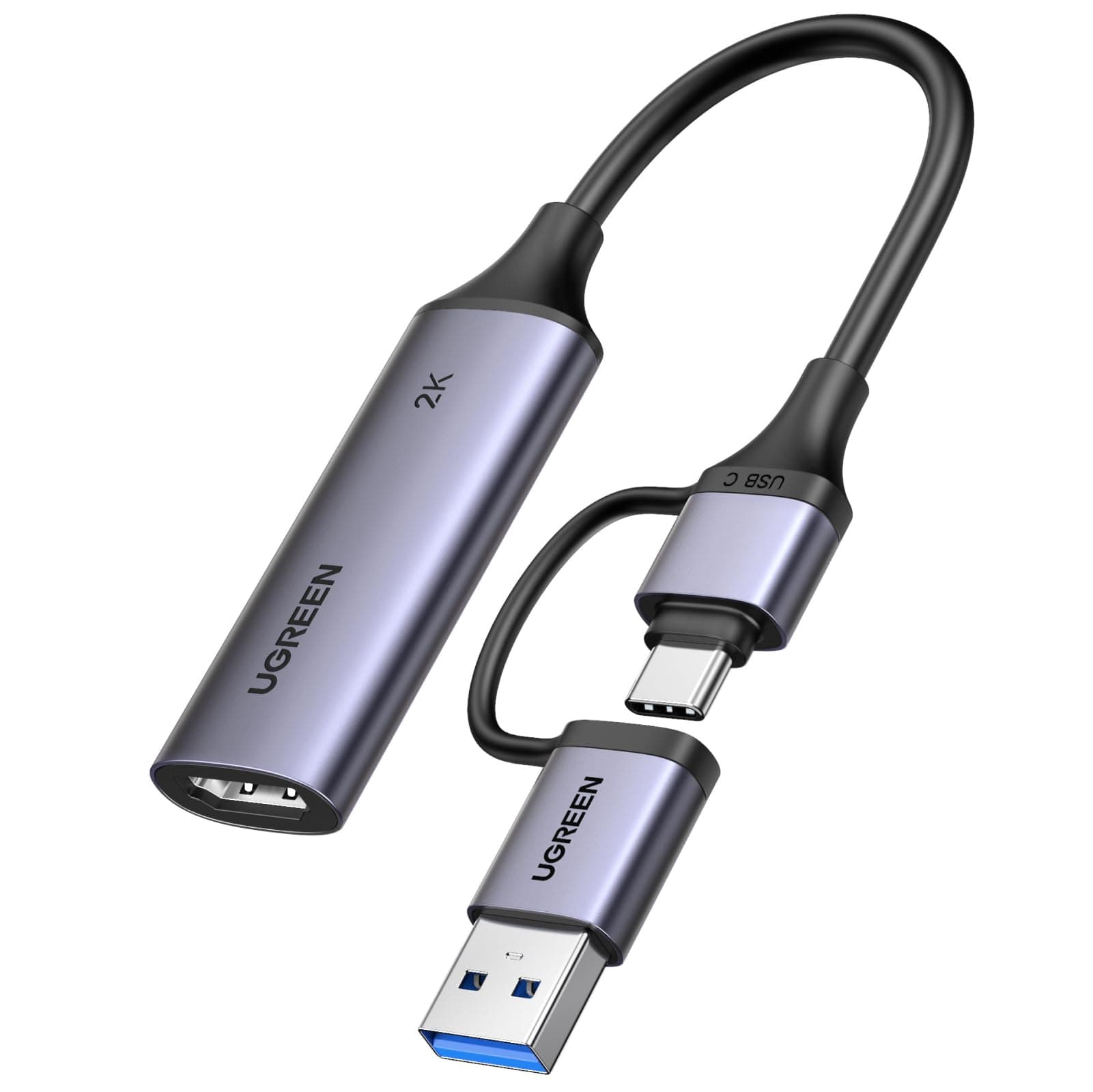UGREEN Tarjeta de Captura de Video HDMI 4K 30Hz a USB A USB C 3.0 2K 30Hz 1080P para Streaming Grabación de Juegos y Transmisión en Vivo Compatible con Quest 3 Switch 2 PS5 PS4