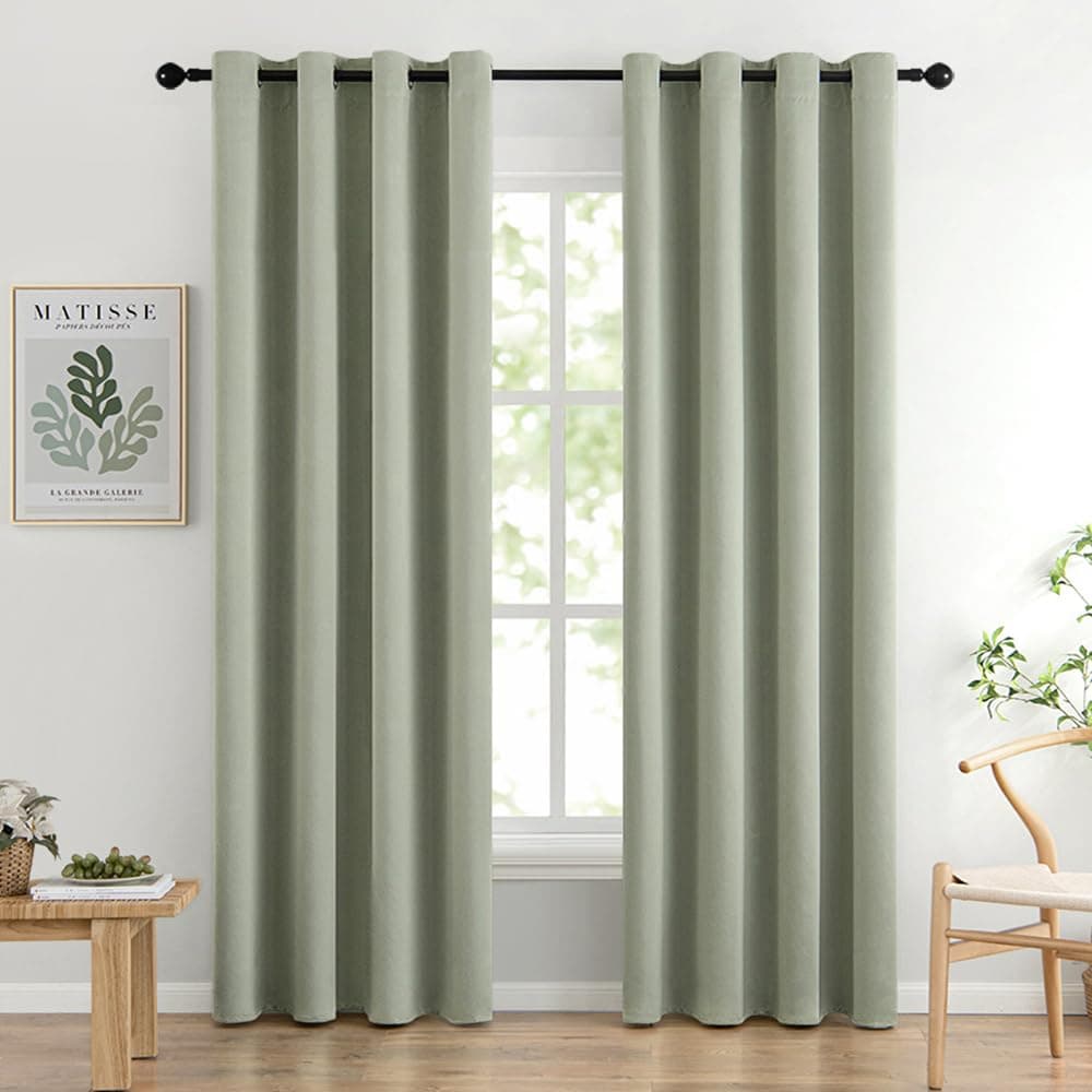 MIULEE Vorhang Salbei Grün mit Ösen, Schöner Salbeigrün Verdunklungsvorhänge Gardinen Blickdicht 2er Set Curtains 140X200 cm, Gardinen Verdunkelung Wohnzimmer Modern Abdunkelnde Vorhänge Schlafzimmer