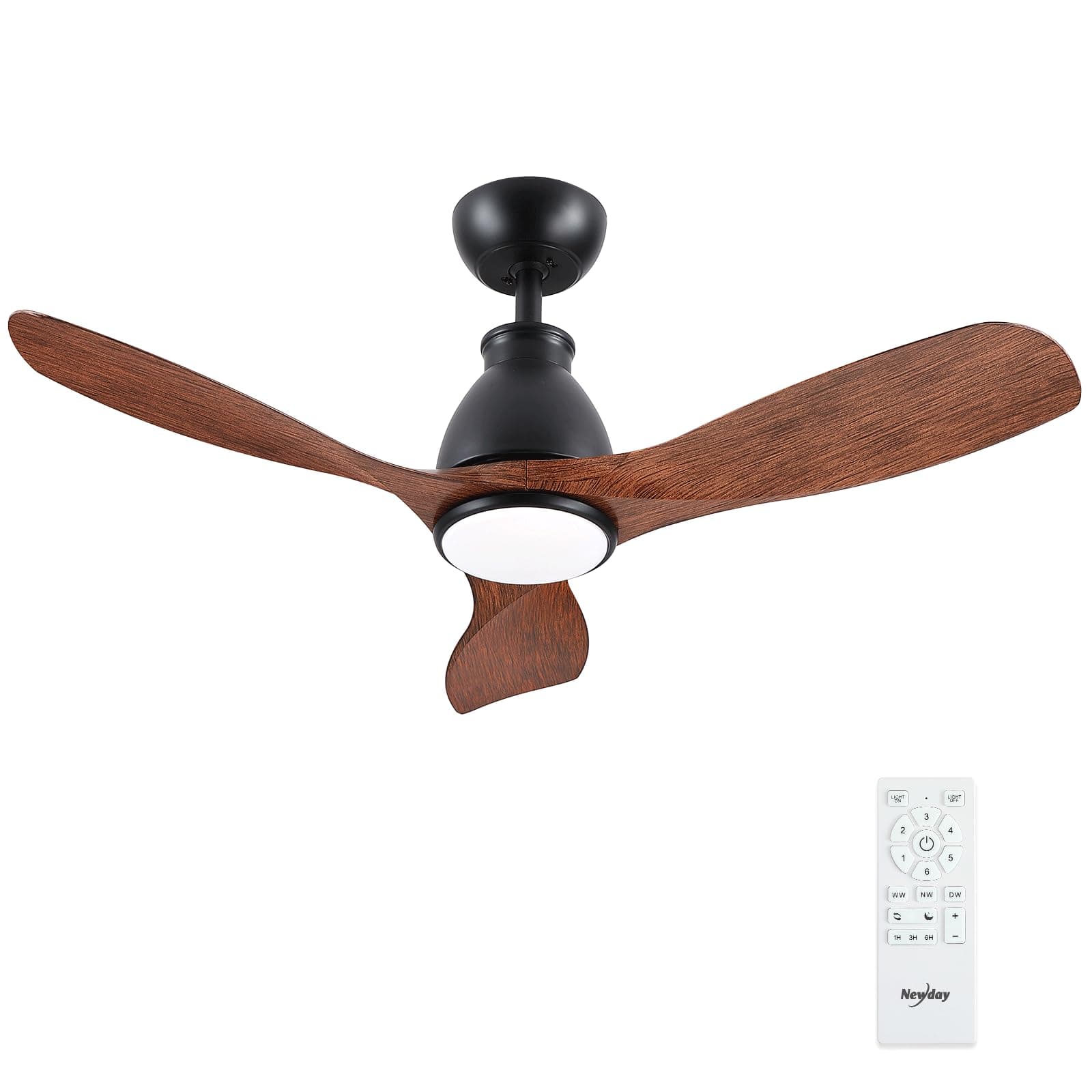 Newday 106cm Ventilador de Techo Color de Madera con Luz y Mando, 7 Modo de Velocidad, Dimmer sin Pasos, 3 Tiempo, Motor DC Reversible Silencioso, 3 aspas para Dormitorio Sala de Estar Cocina Balcón