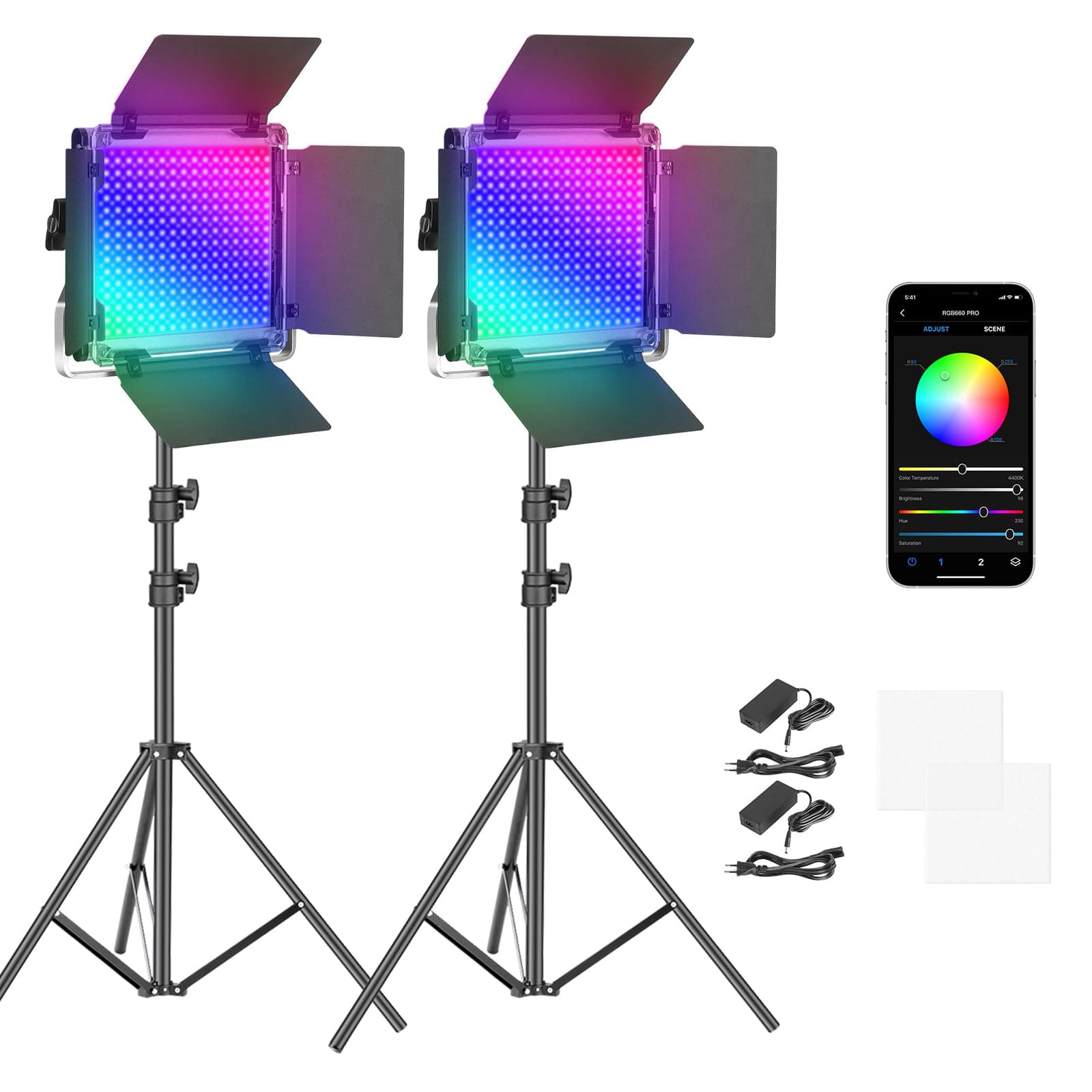 NEEWER 660 PRO RGB Luce LED Fotografia Kit d’Illuminazione: APP Controllo, Colori a 360°, 50W Dimmerabile 3200K-5600K CRI 97+ RGB Luci Video Faretto con Cavalletto per Foto Studio/Streaming/YouTube