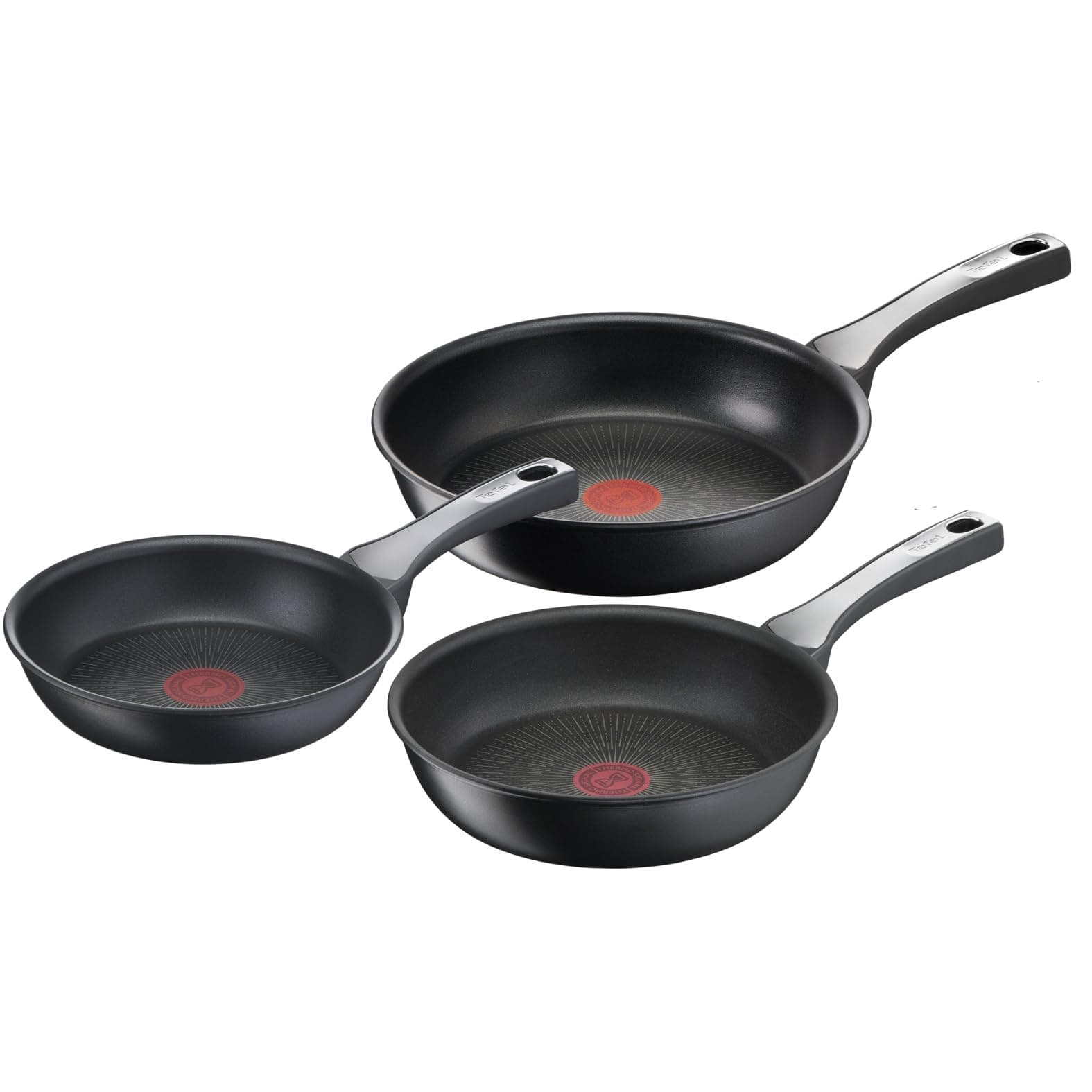 Tefal Unlimited On Pfannenset 3-teilig, Pfannen Induktion 20 cm, 24 cm, 28 cm mit kratzfester Antihaft-Beschichtung, Thermo-Signal bei idealer Brattemperatur, für alle Herdarten geeignet G25991