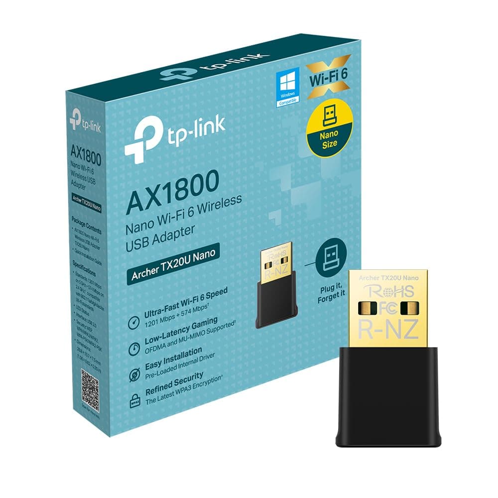 TP-Link Archer TX20U Nano Adaptateur USB Wi-FI 6 AX1800, Double-Bande 2,4/5 GHz, Taille nanométrique 26,8 × 15,7 × 7,5 mm, WPA3, OFDMA, MU-MIMO, Compatible avec Windows 11/10