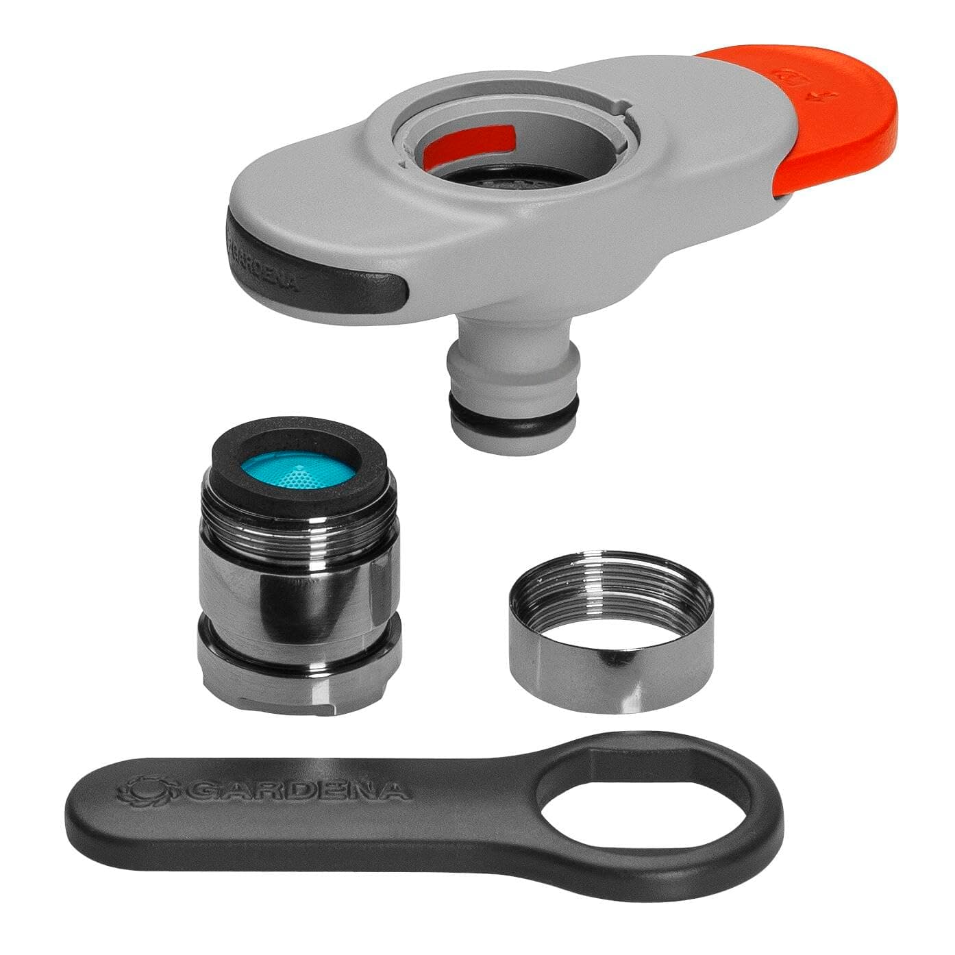 Raccord pour robinets d’eau intérieurs Gardena : Raccord pour robinets d’eau intérieurs, adaptateur pour tête à jet aéré incl., clé pour insertion facile, pour cuisine et salle de bain (18210-20)