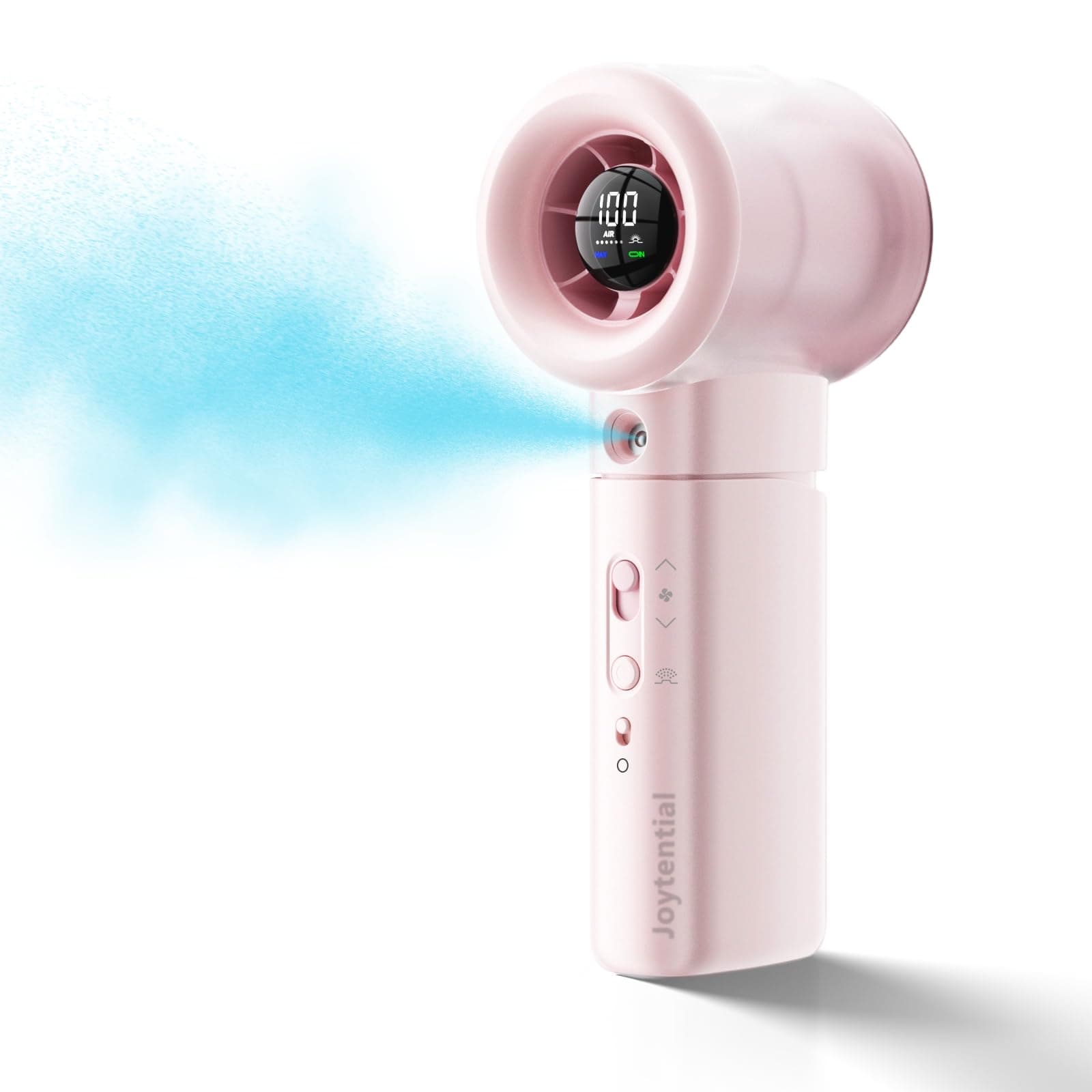 Ventilateur Turbo Portable Brumisateur, Ventilateur à Main avec Pulvérisation de Brume, Vitesse 1 à 100, Ventilateurs de Poche USB Rechargeable, Petit Ventilateurs pour Extérieur, Voyage, Rose