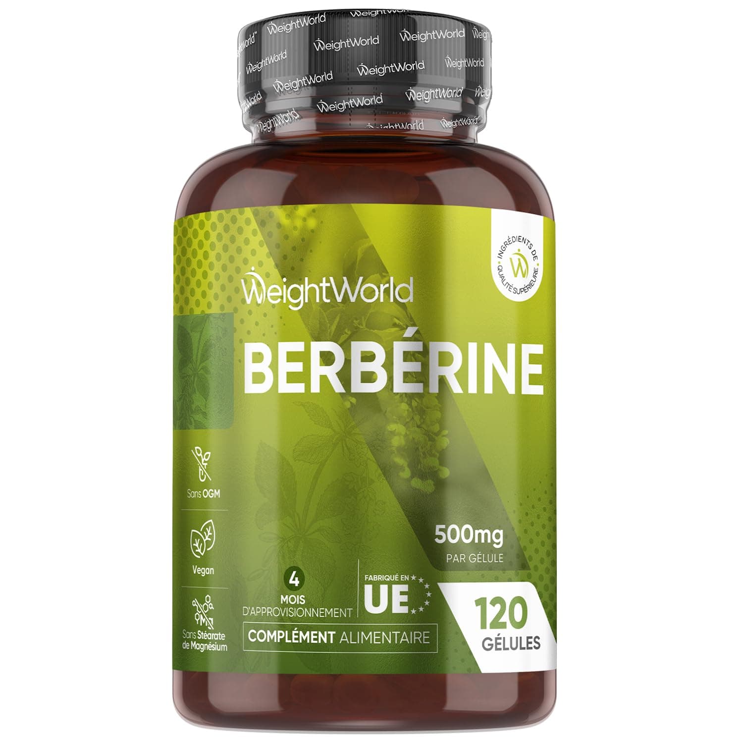 Berberine Gélules Vegan de Berbérine HCL, 4 Mois d'Approvisionnement, sans Stéarate de Magnésium et sans Additifs - Extrait de la Plante de Berberis Vulgaris - Épine-vinette ou Vinettier en Gélules