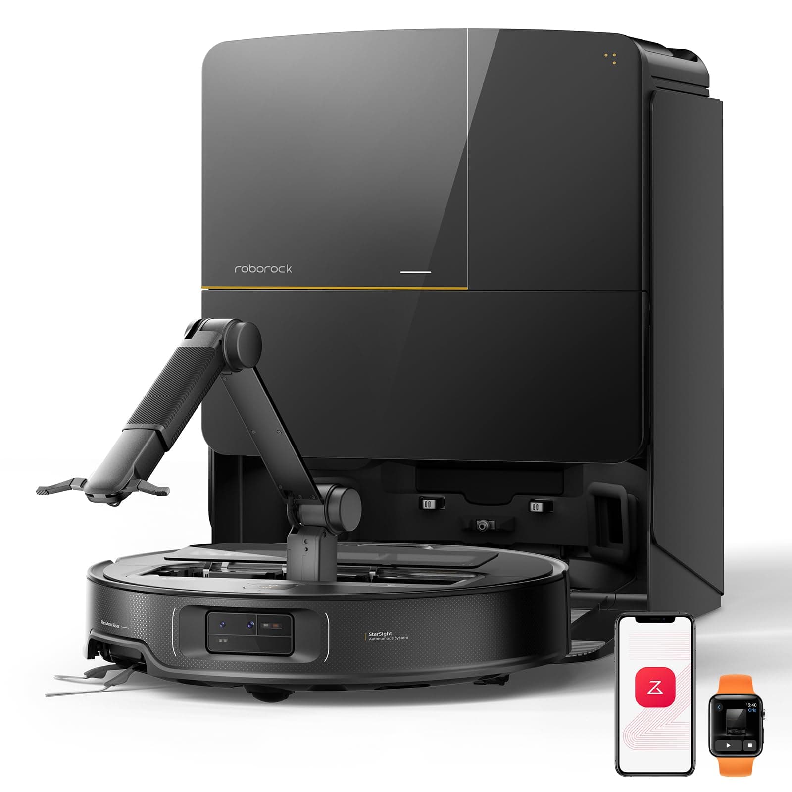 roborock Saros Z70 Robot Aspirateur 22 000Pa, Bras Mécanique OmniGrip, Châssis AdaptiLift, FlexiArm Riser, Système Autonome StarSight 2.0, Station Multifonctionnelle 4.0, 7,98cm Ultra-mince, APP/Vocal