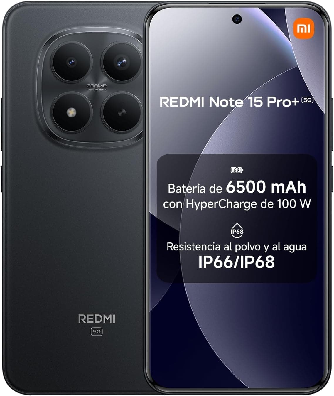 XIAOMI REDMI Note 15 Pro+ 5G Smartphone - 12+512GB, 6.83" AMOLED Display, 1.5K AMOLED Screen, Snapdragon 7s Gen 4, 200MP Camera, Negro