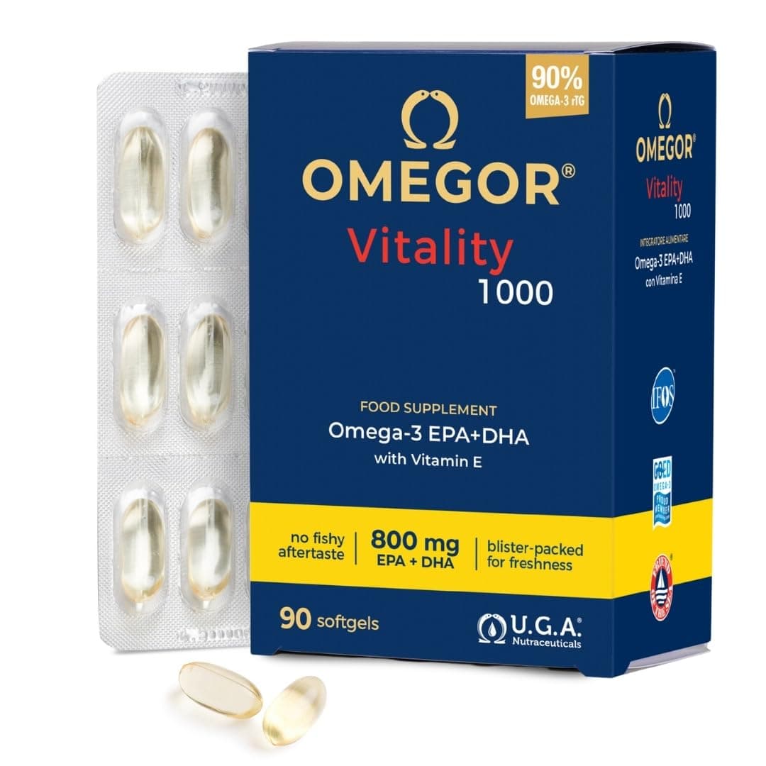 Omega 3 EPA y DHA IFOS Certificado 90 Cápsulas - OMEGOR Vitality 1000 Omega-3 Aceite de Pescado Libre de Metales Pesados y Fácil de Digerir