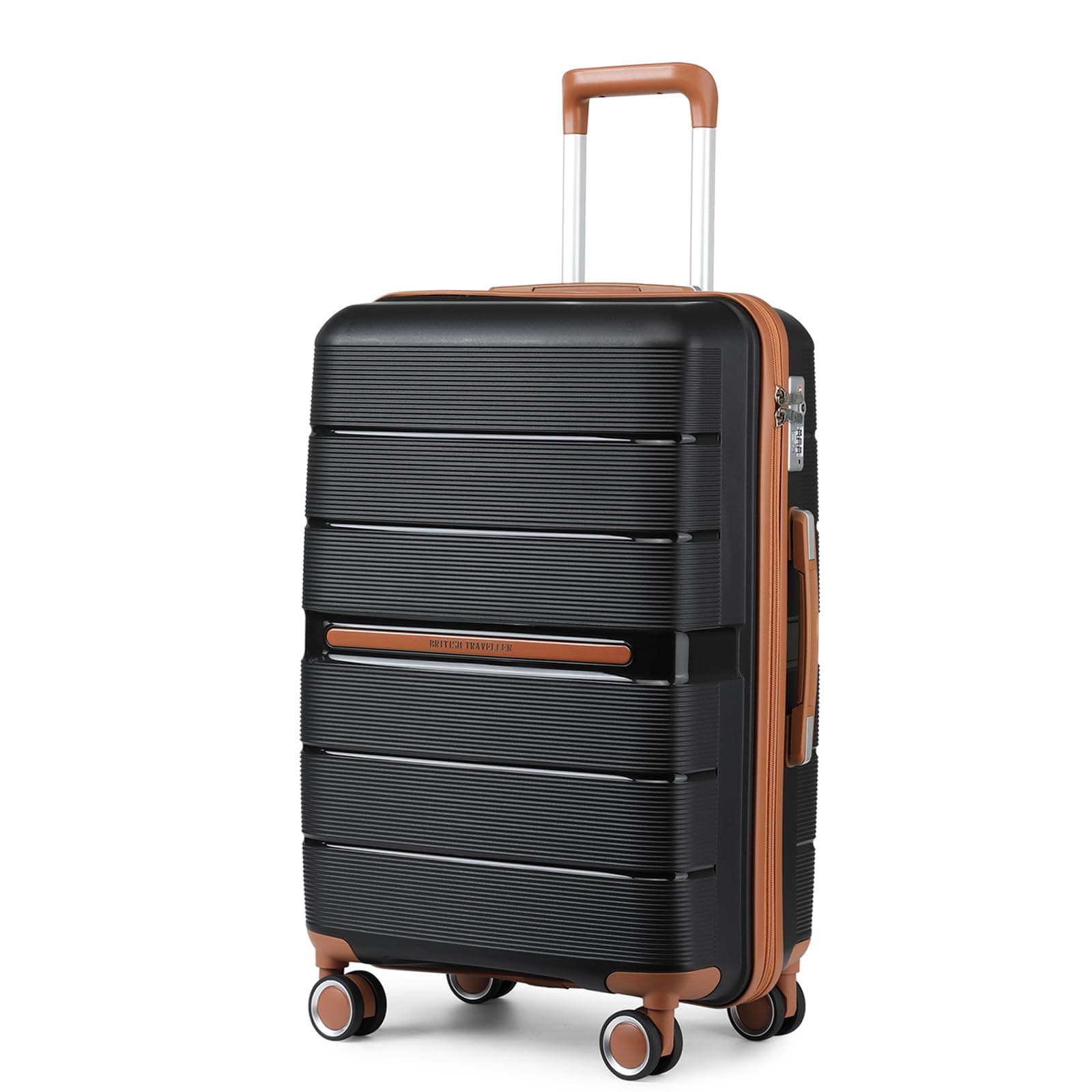 British Traveller Valise Grande Taille Valise de Voyage 101 Liters, Rigide Trolley en Polypropylène à 4 roulettes et Serrure TSA, 76x49.2x31 cm (Noir)