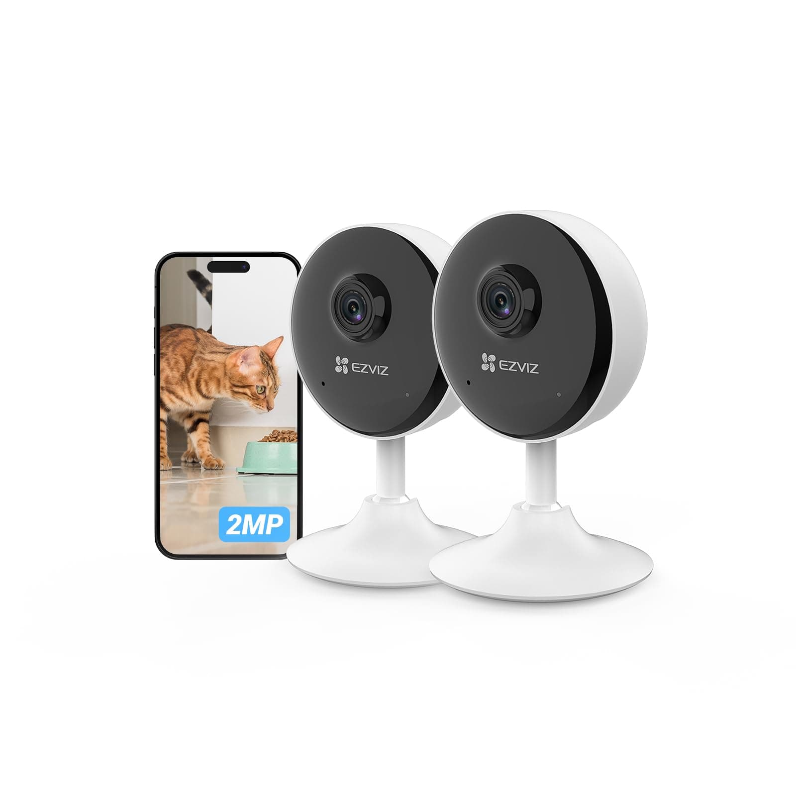 EZVIZ 1080P WLAN IP Kamera, Überwachungskamera Innen mit Zwei-Wege-Audio, Magnetfuß für einfache Installation, Bewegungserkennung, IR Nachtsicht zu 12m, Babyphone kompatibel mit Alexa, C1C 2 Set