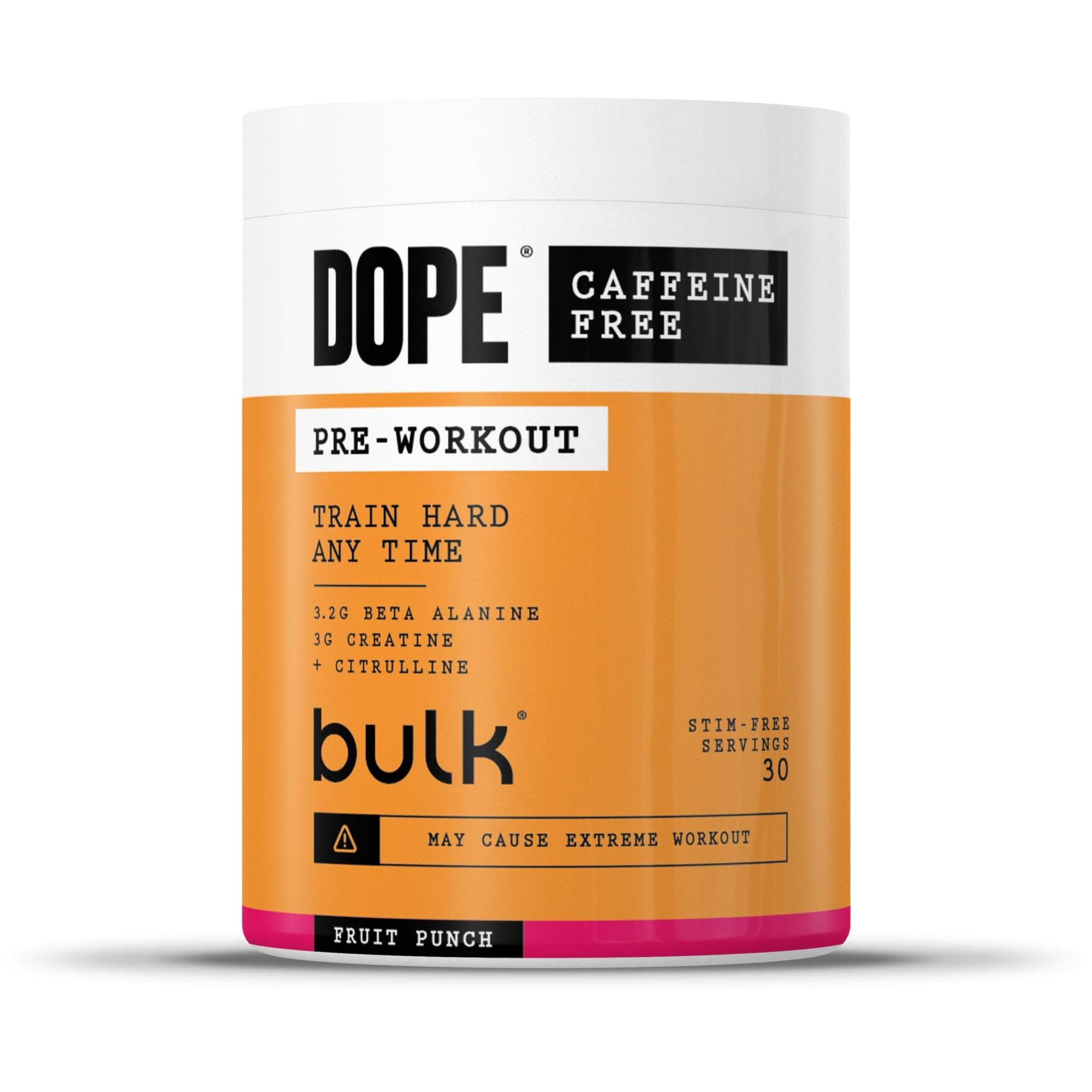 Dope Polvere Pre-Workout Senza Caffeina | Fruit Punch | 510g | 30 Porzioni | Senza Stimolanti | 3,2g Beta Alanina | 3g Creatina | Miscela Citrullina & AAKG | Vitamina B6 | Supporta Potenza