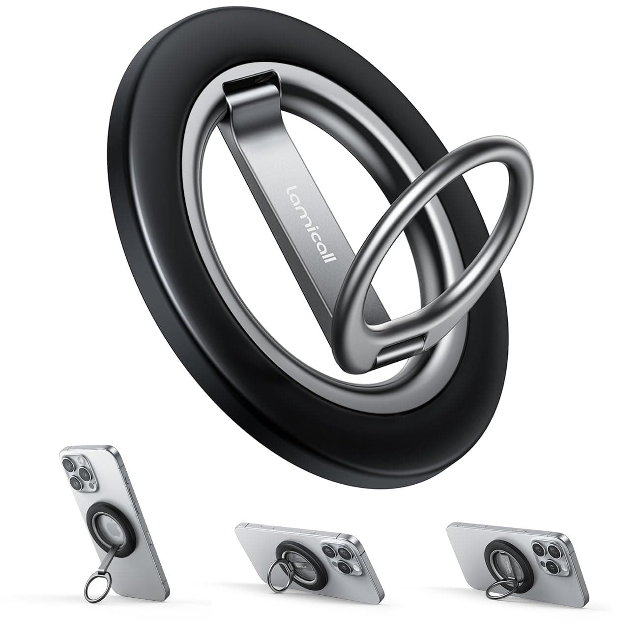 Lamicall Supporto Magnetico Anello Cellulare per MagSafe - 2025 [Doppia Cerniera Migliorata] 360° Rotazione, con Anello Metallico, Portacellulare Magnetico per iPhone 17/16/15/14/13Pro Max, Android