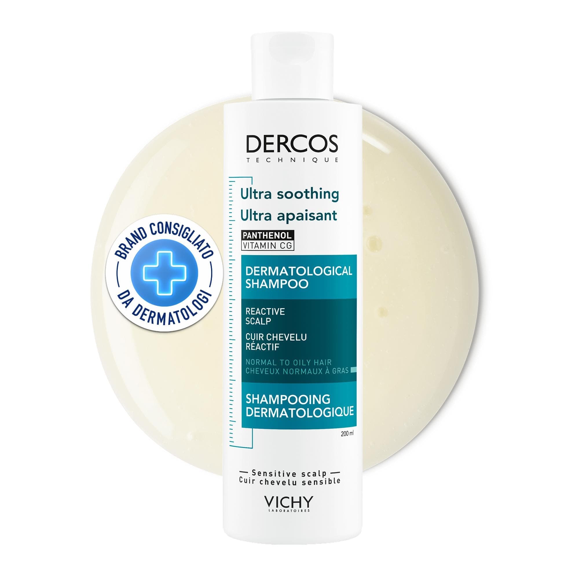 Vichy Dercos, Shampoo Ultra Lenitivo, Per Tutti i Tipi di Capelli, Azione Lentiva, Prurito della Cuoio Capelluto e Arrossamenti Ridotti, Con Vitamina Cg e Pantenolo, 200 ml