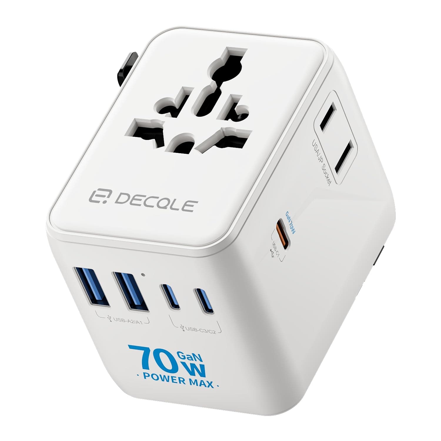decqle Adattatore Universale da Viaggio, Presa Universale da Viaggio con 3 USB-C(GaN 70W) e 2 USB-A e 2 AC, Adattatore da Viaggio Italia Inghilterra Germania America Australia e 224+ Paese(bianca)