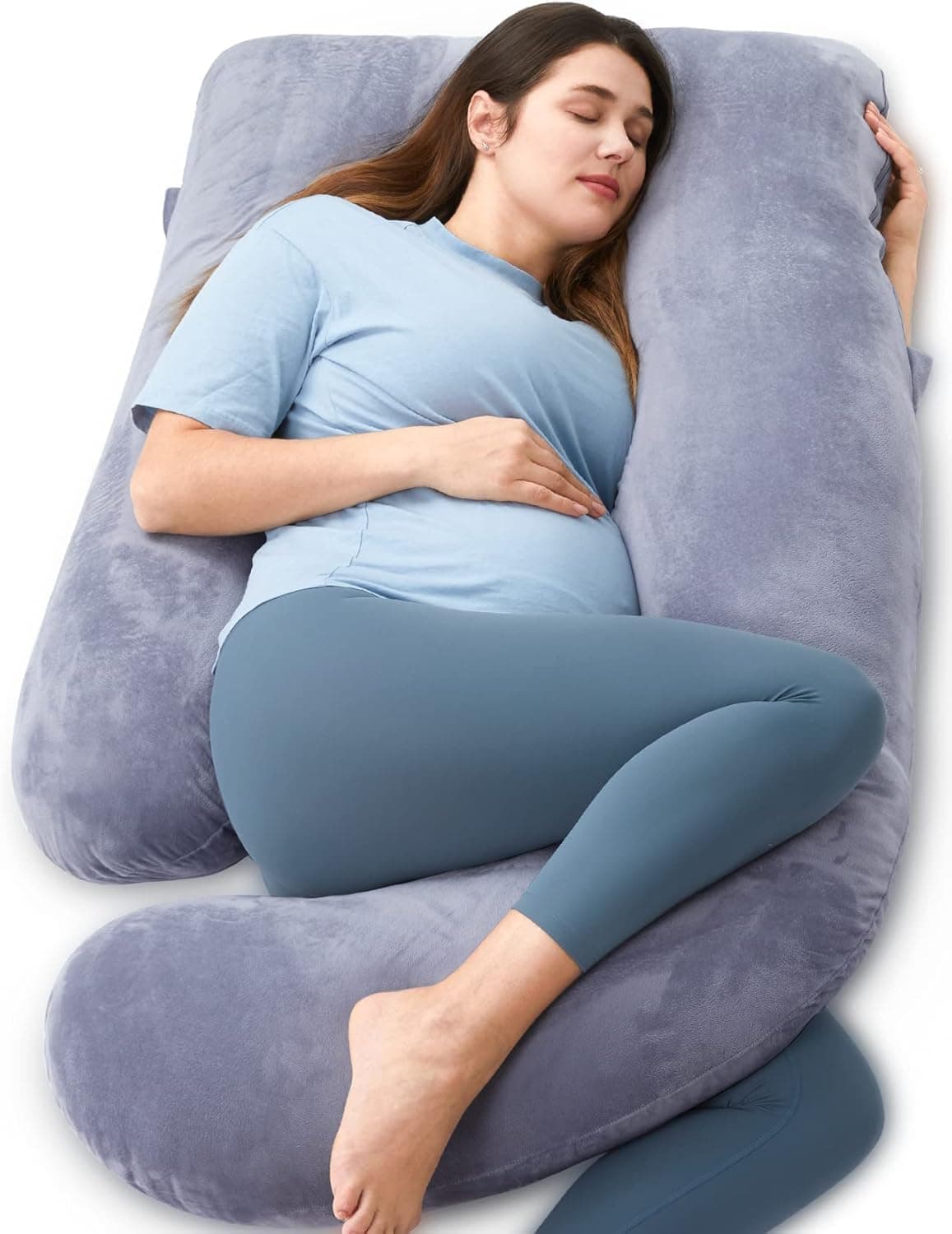 momcozy Cuscino Gravidanza in Velluto – Cuscino a Forma di U per Dormire in Gravidanza 145cm, Supporto per Schiena, Pancia, Gambe e Fianchi – Cuscino Gravidanza per Dormire Laterale