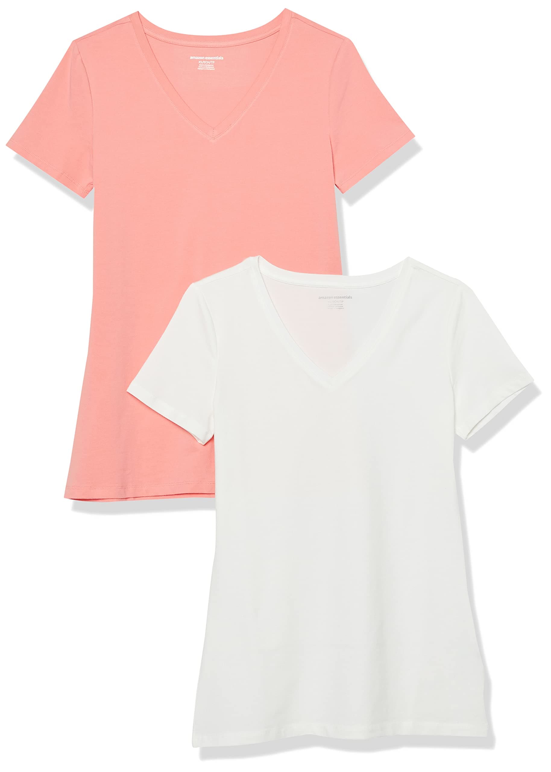 Amazon Essentials Damen Kurzärmliges Regular-Fit-T-Shirt (Varianten mit Rundhalsausschnitt und V-Ausschnitt), Multi-Packs