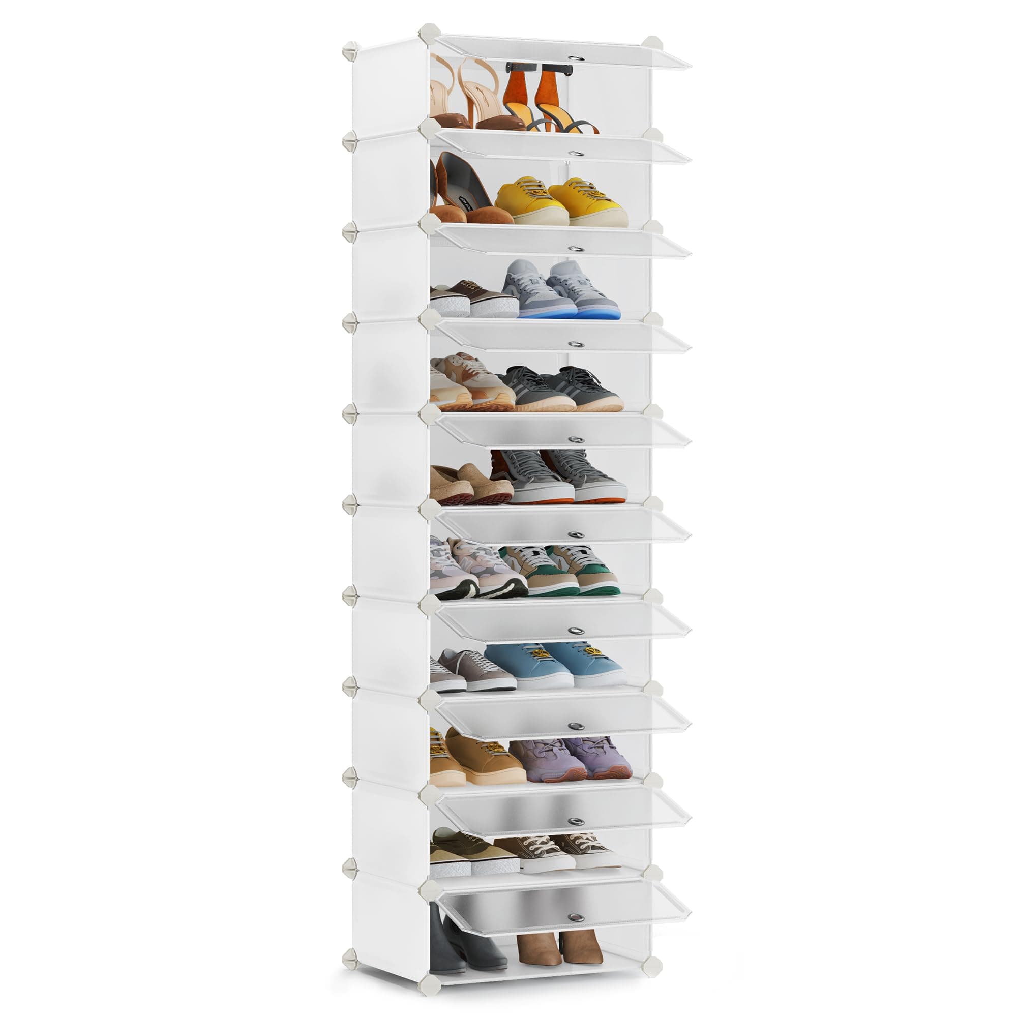 SONGMICS Schuhregal, Steckregal, Regalsystem, Schuh-Organizer, DIY-Regal, mit Tür, aus PP-Kunststoff, 10 Ebenen, weiß LPC010WH01