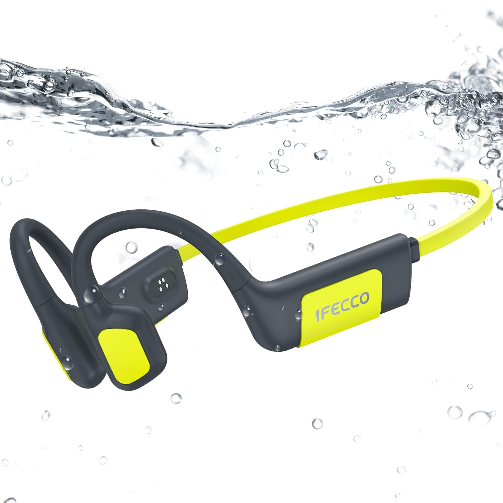 IFECCO Auriculares Natacion Bluetooth 5.4 - IP68 Resistente al Agua Auriculares Conduccion Osea Natacion,Cascos Abiertos con 32G Mp3 para Nadar Correr Ciclismo