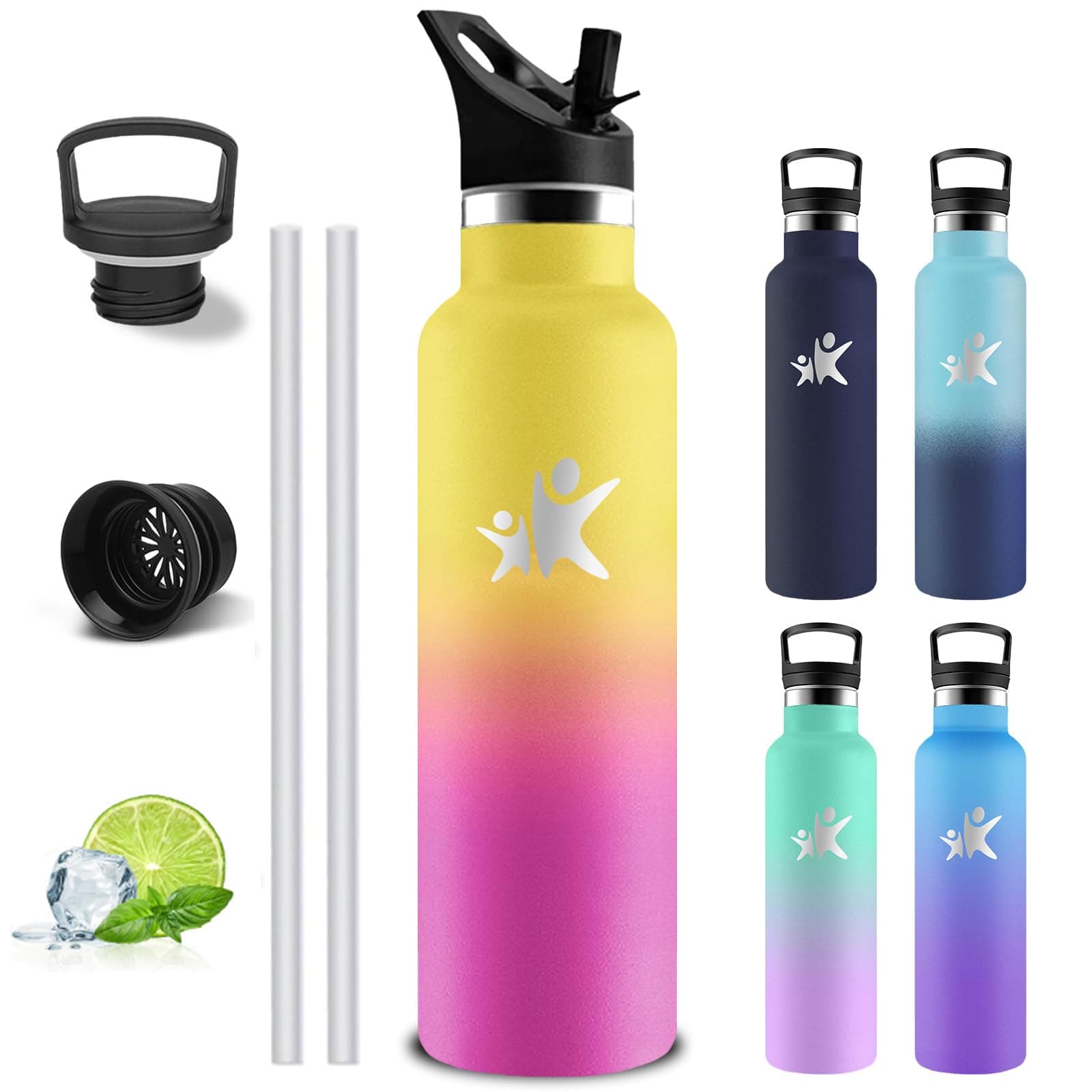 Borraccia Termica- Borraccia 1 litro- Bottiglia Termica Senza BPA- Con filtro e Cannuccia- Borracce Termiche- Mantiene Caldo per 12 Ore/Freddo 24 Ore, Borracce per Trekking, Sport, Ciclismo