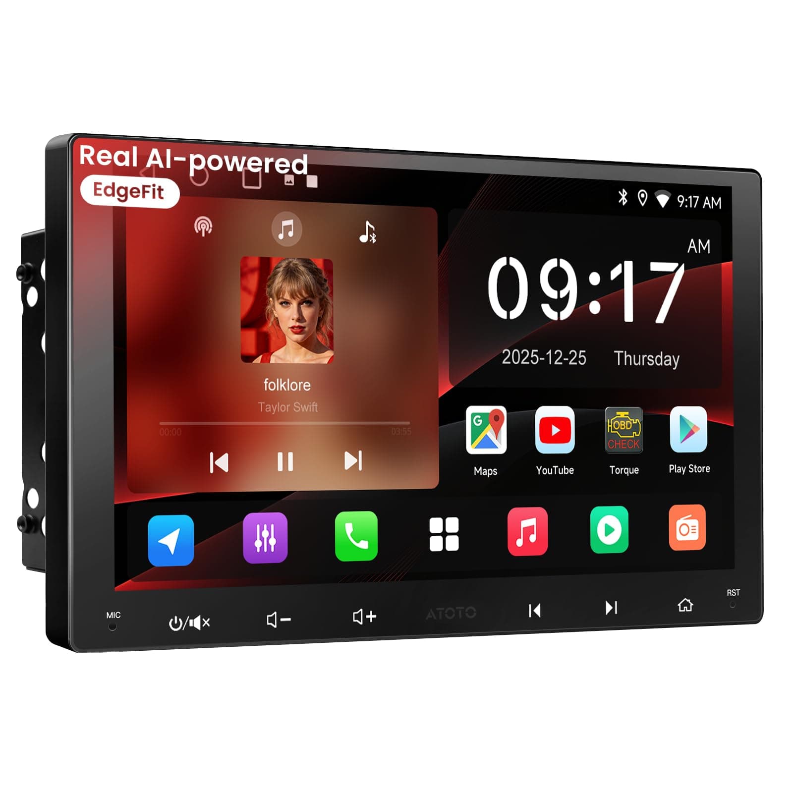 ATOTOZONE 9 Pulgadas Radio 2 DIN Android, Android Auto&CarPlay Inalámbrico, Pantalla Táctil Navegación GPS, Wi-Fi/Bluetooth/USB, DSP&EQ 24 Bandas, ChatGPT-AI, FM/Am, 2G+32G
