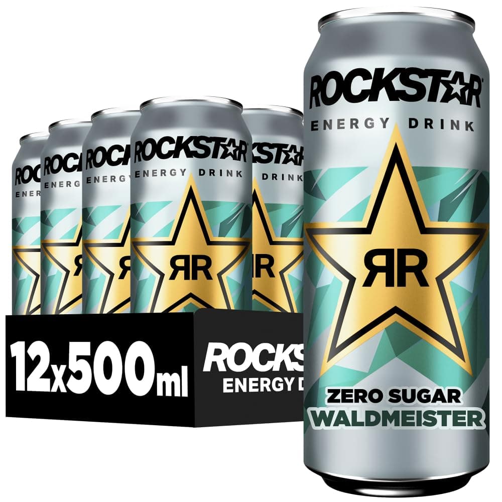 Rockstar Energy Drink Waldmeister Geschmack - Koffeinhaltiges Erfrischungsgetränk für den Energie Kick, EINWEG (12 x 500ml) (Verpackungsdesign kann abweichen)