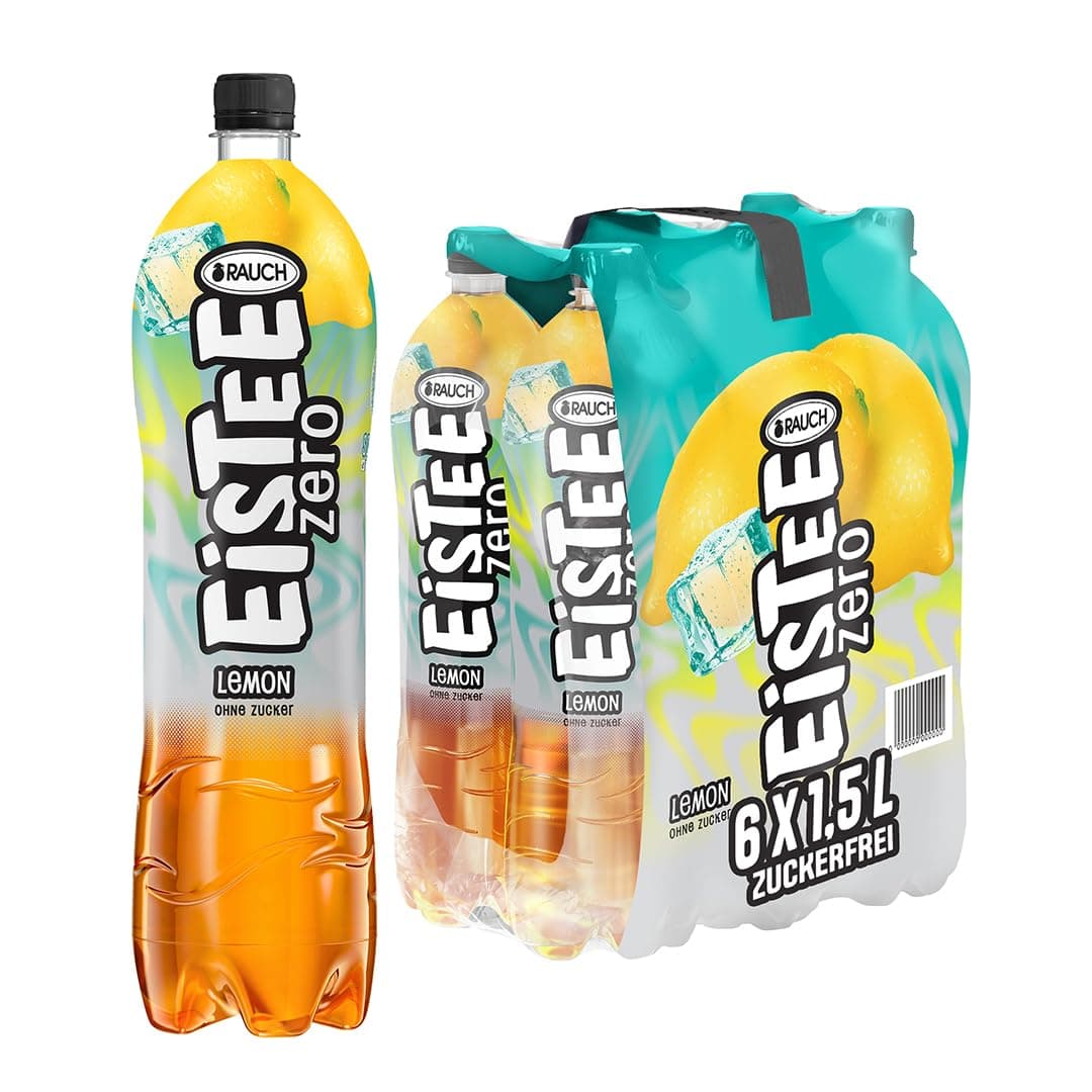 Rauch Eistee Zero Lemon | Durstlöschender, zuckerfreier Eistee | Genuss mit Zitronen Geschmack | Kalorienarme Erfrischung | Aus Schwarztee und Hagebutte | 6x 1,5 Liter PET Flasche