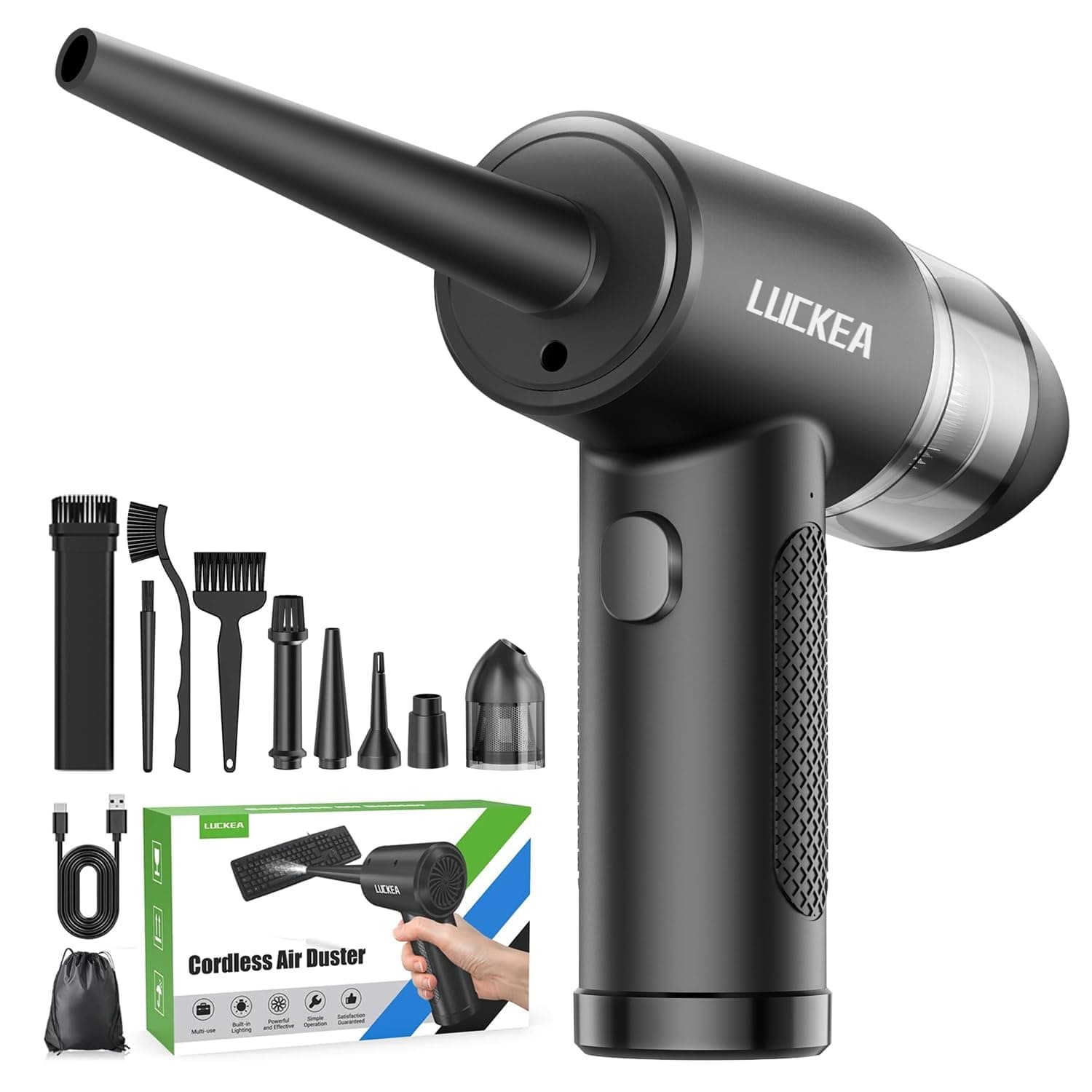 Aire Comprimido Limpieza PC Soplador de Aire - 3 Velocidades Aspirador Soplador de Mano Potente, 6000mAh, 3 Cepillos Antiestáticos, Air Duster Soplador Aspirador Portatil para Coche Oficina