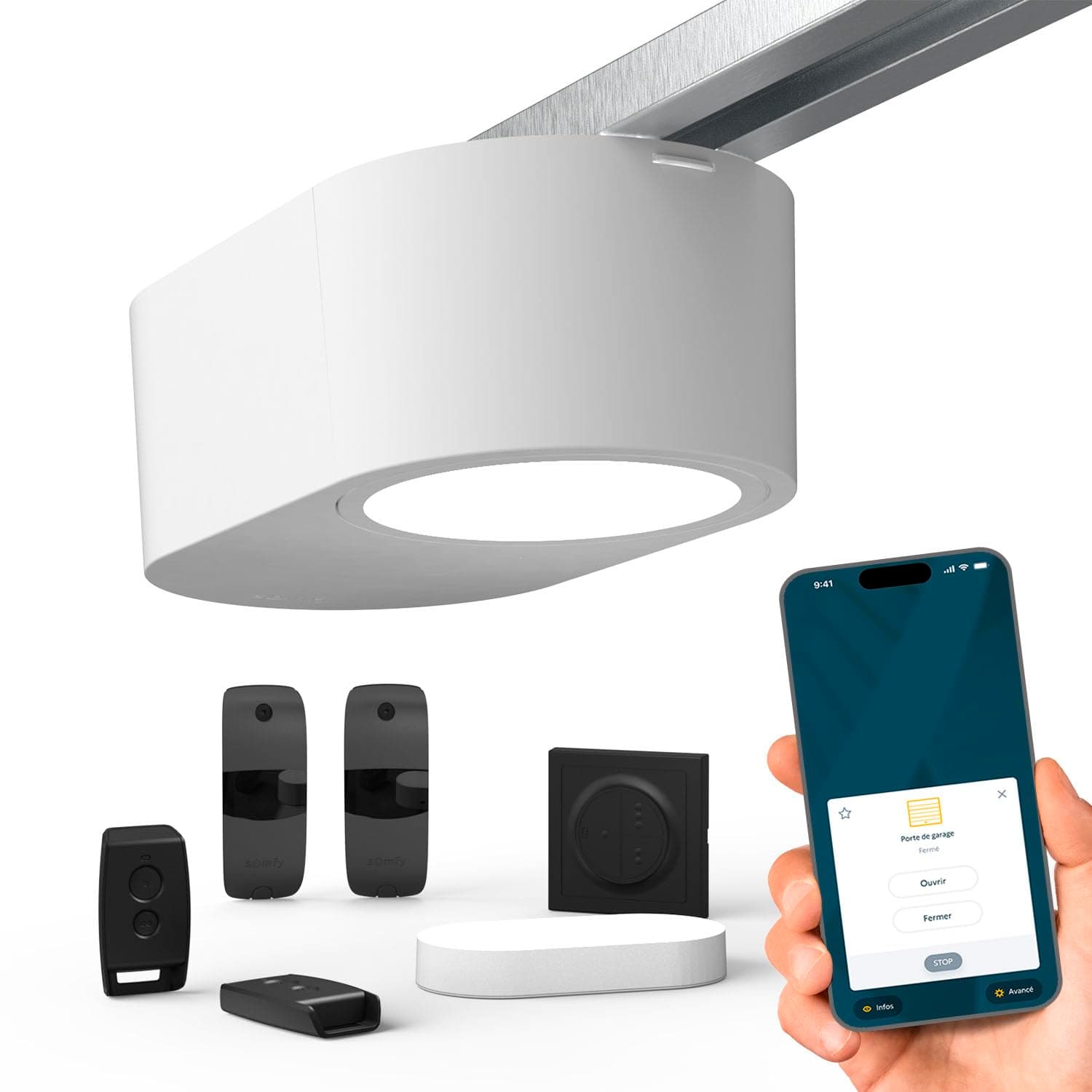 Somfy 1246362 – Pack de Motorisation pour porte de garage Serenia®1100 io Connect avec Kit de connectivité | Pour portes de garage Hauteur Max. 2.35 m et Largeur Max. 4.5 m