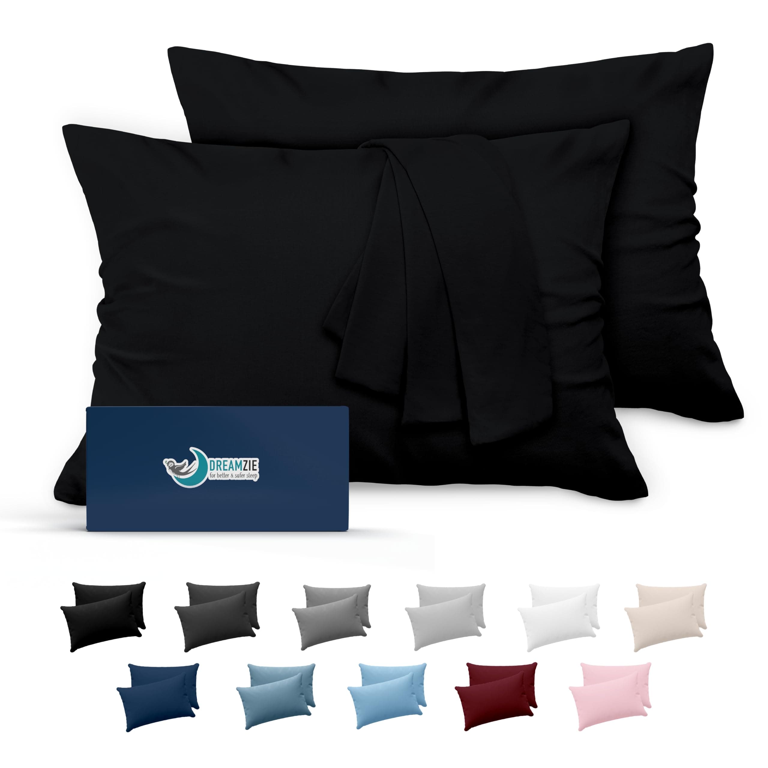 Dreamzie Taie Oreiller 50x70 Lot de 2 en Microfibre Certifiée Oeko-Tex - Housse Coussin Douce Et Brossée, Toucher Peau de Pêche - Noir