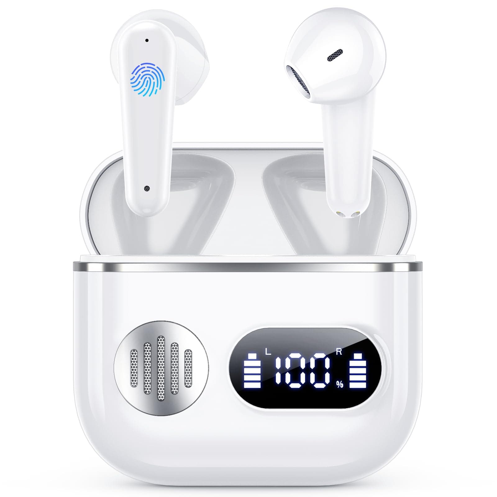 Cuffie Bluetooth,Auricolari Bluetooth 6.1 - Cuffie Wireless con 6 ENC Cancellazione Rumore Mics, Cuffie in Ear 48 Ore di Riproduzione, Cuffiette Senza Filo Stereo HiFi per iOS/Android - Perla Bianco