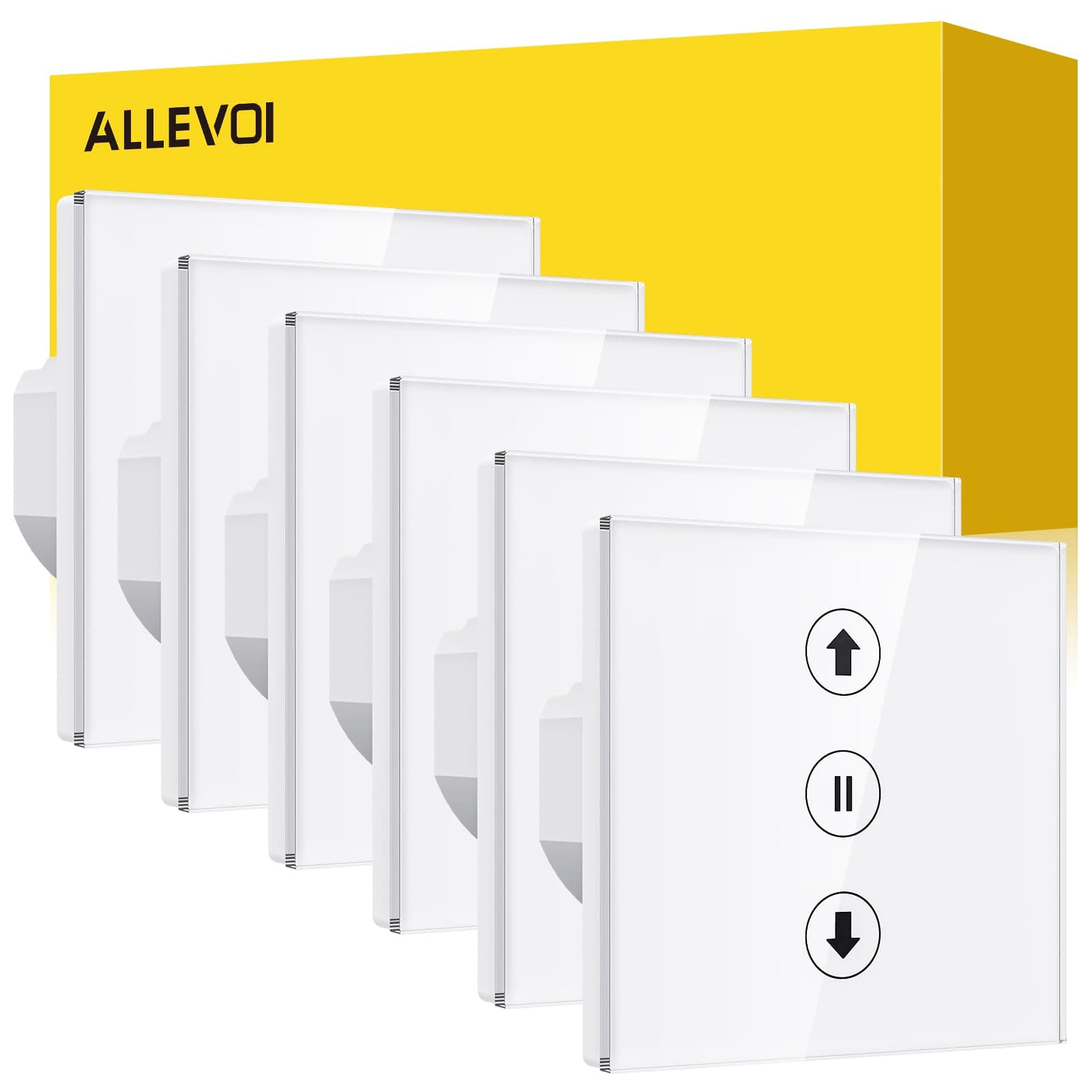 Interruptor Inteligente Persiana 80 * 80 mm de 6 Piezas, Interruptor Wifi Persianas Control de APP y Voz, Compatible con Alexa y Google Home, Necesita Cable Neutro