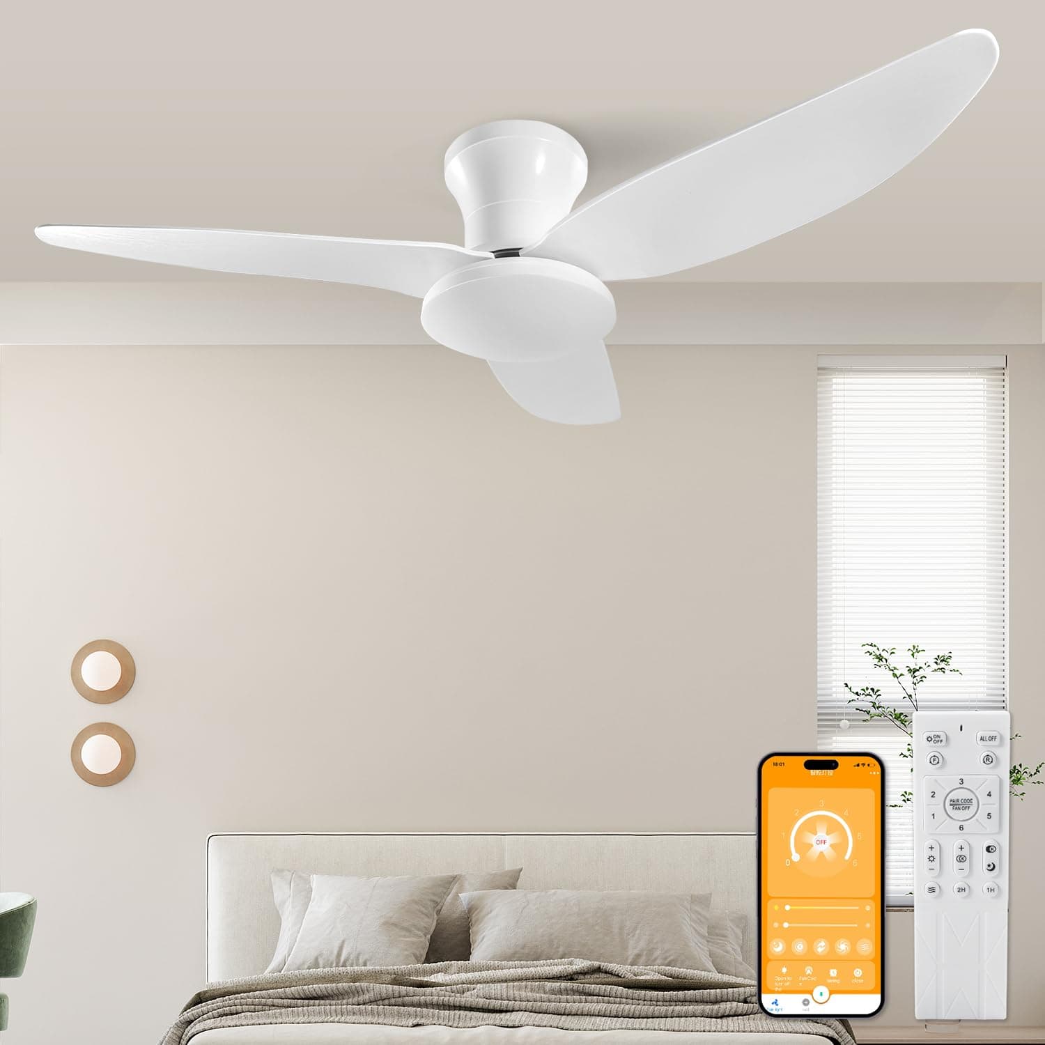 Ventilatore da Soffitto 60W, Ventilatore da Soffitto con Lampada e Telecomando 6 Velocità DC Reversibile, Lampada da Soffitto Silenziosa con Ventilatore, LED Fan Plafoniera con Luce, Timer, Φ 100CM