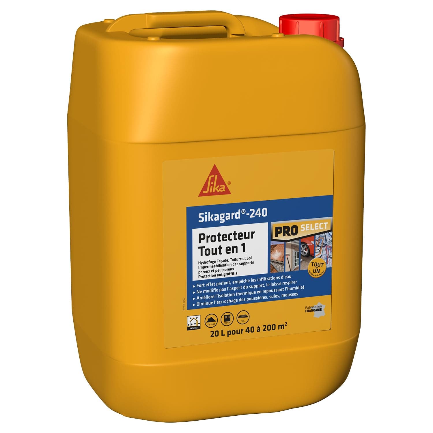 SIKA - Protection hydrofuge façade, mur, toiture et sol - Sikagard 240 Protecteur Tout en 1 - Multisupports - Int/Ext - Effet perlant - Prêt à l'emploi - Pour 40 à 200m2-20L