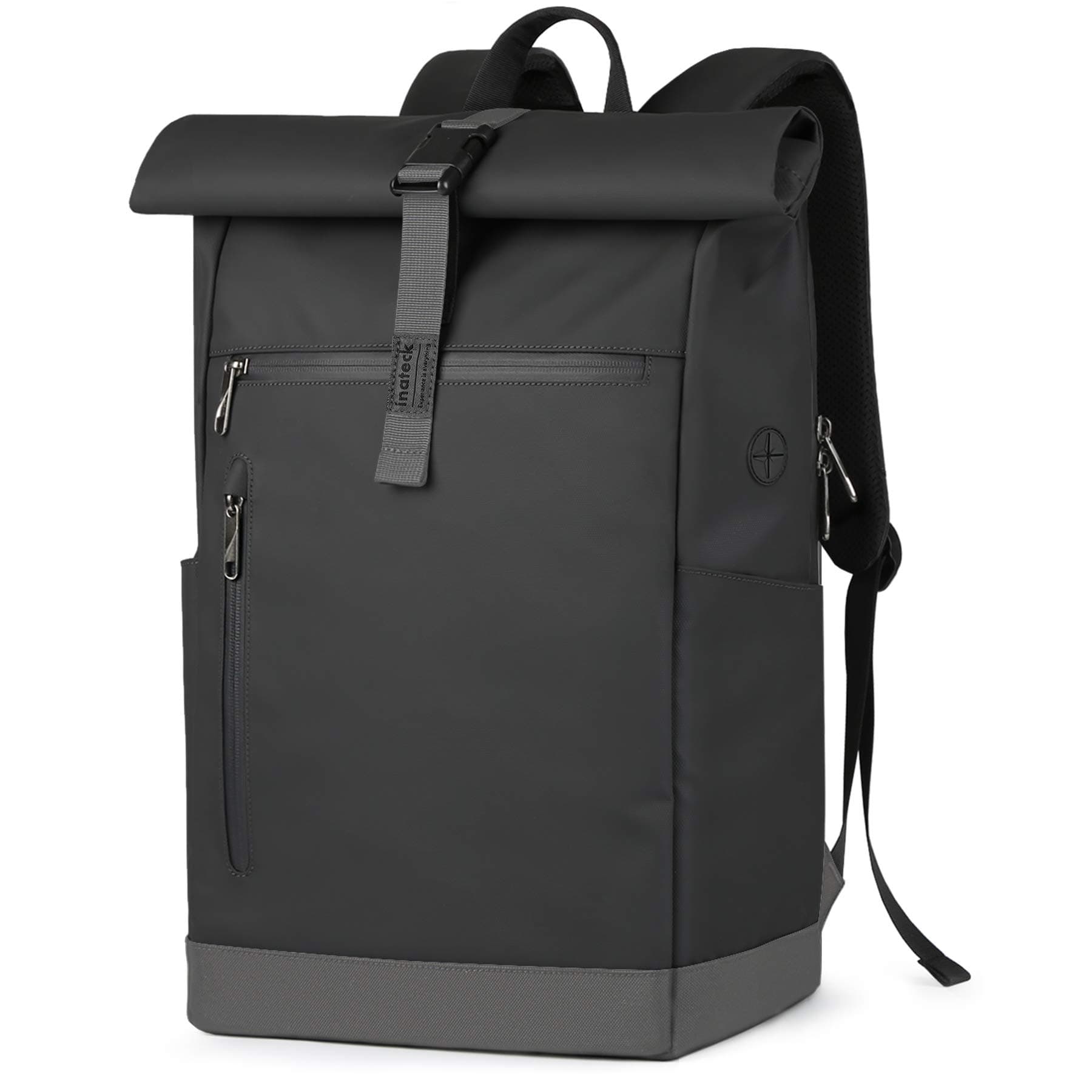 Inateck RollTop Rucksack Herren Damen 25L-30L Fahrradrucksack Schulrucksack für Uni Freizeit Job Sport Reisen, Stylische Tagesrucksack mit 17 Zoll Laptopfach, Schwarz