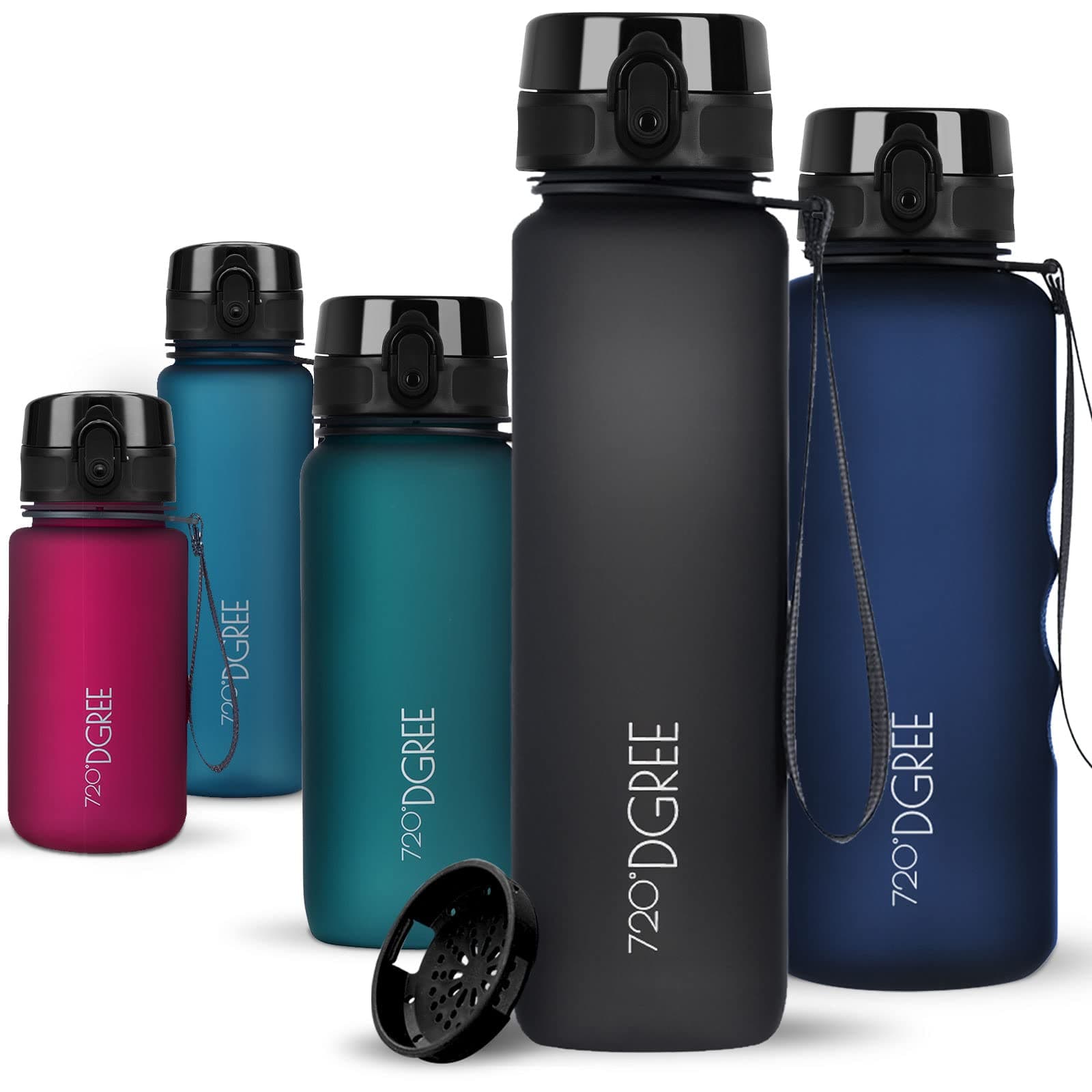 720°DGREE Trinkflasche “uberBottle“ +Sieb - 350ml, 500ml, 650ml, 1000ml, 1,5l, 2l - BPA-Frei - Wasserflasche für Sport, Schule, Kinder, Fitness, Gym, Fahrrad, Outdoor - Leichte Tritan Sportflasche