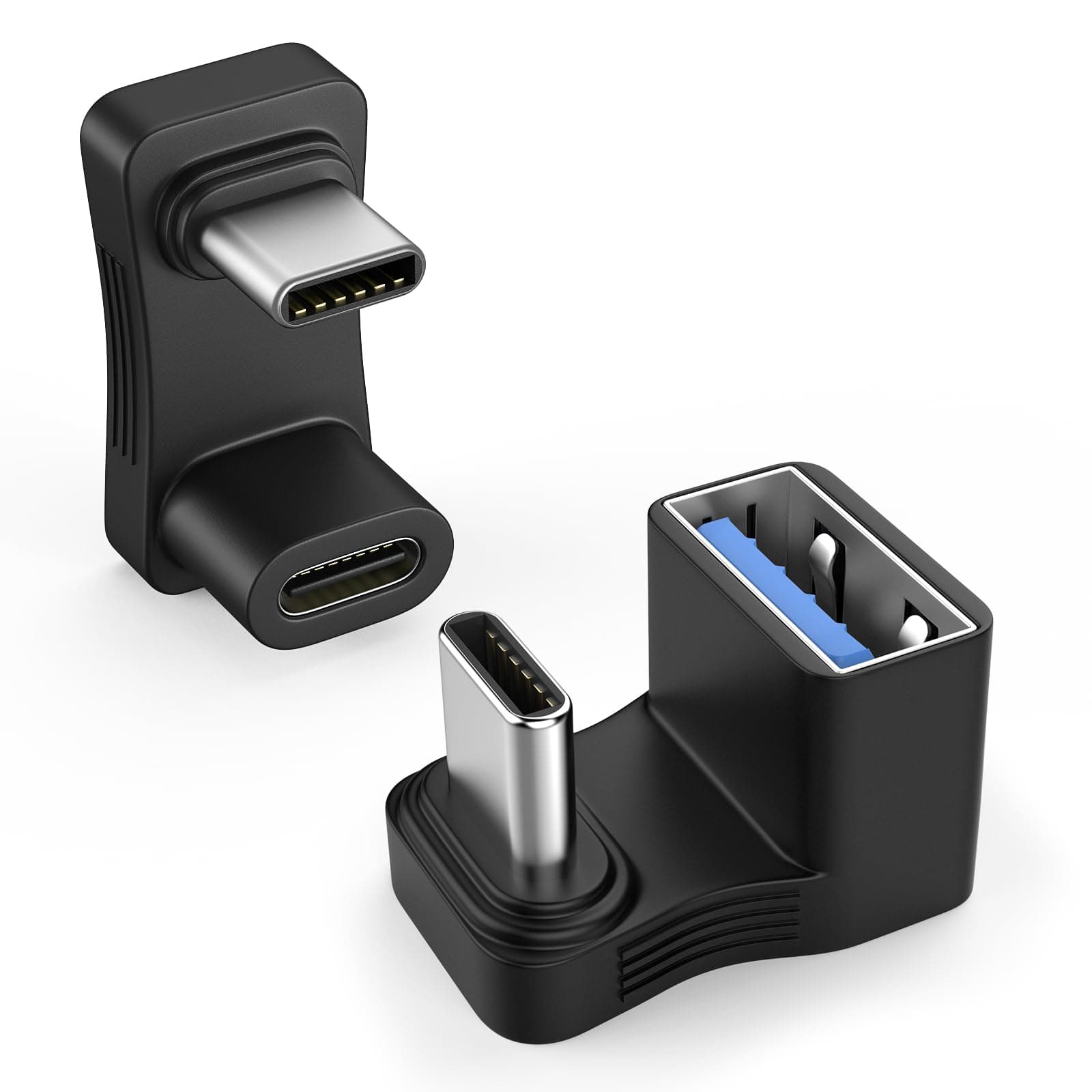 Moko 2 Stück Adapter USB C auf USB, 180 Grad Adapter USB C Stecker auf USB-C weiblich U-Form, USB-C-Anschluss mit Schnellladung für Steam Deck Switch PC Tablet Telefon