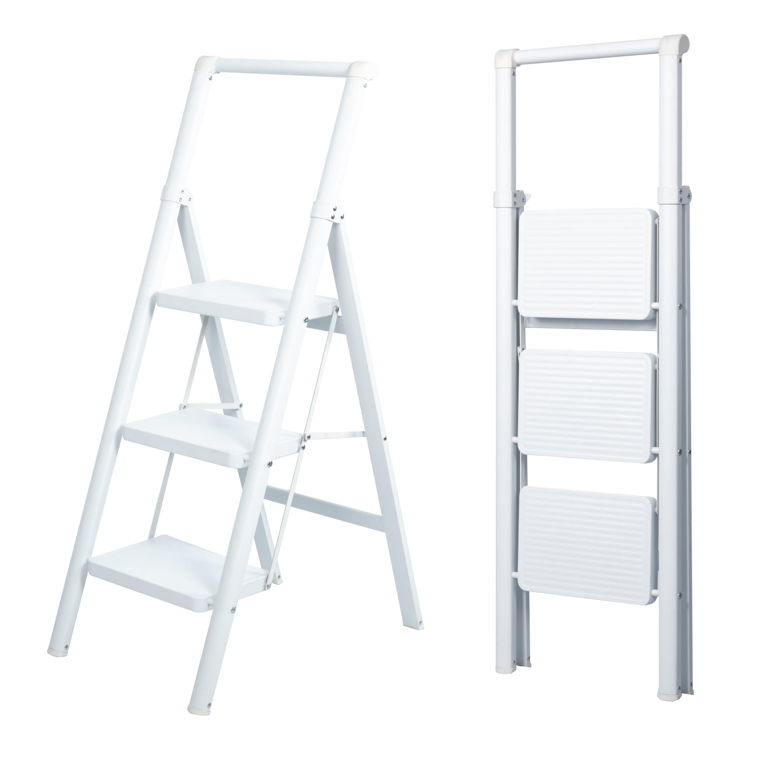 UZIRO Escalera Plegable 3 Peldaños, Liviana y Compacta, Diseño Decorativo, Peldaños Anchos Antideslizantes, Ideal para Uso en Hogar, Cocina y Oficina, Fácil de Guardar y Transportar, Alta Durabilidad