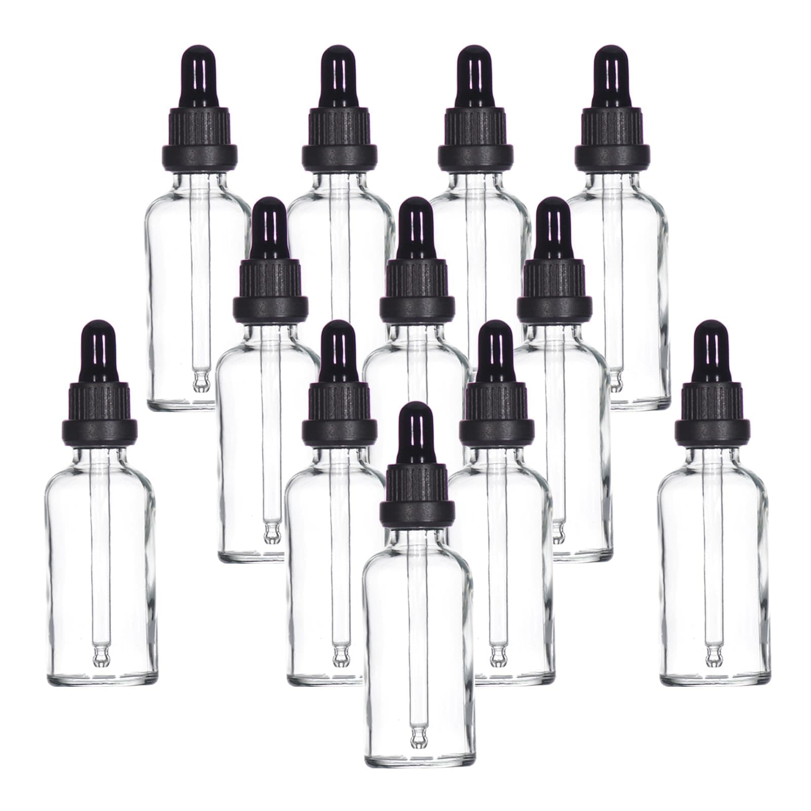 YIZHAO Trasparente Bottiglie Contagocce Vetro 50ml, con Pipette Contagocce Vetro,per Oli Essenziali, Aromaterapia, Laboratorio, Fragranze, Cosmetici, Viaggio - 12 Pcs