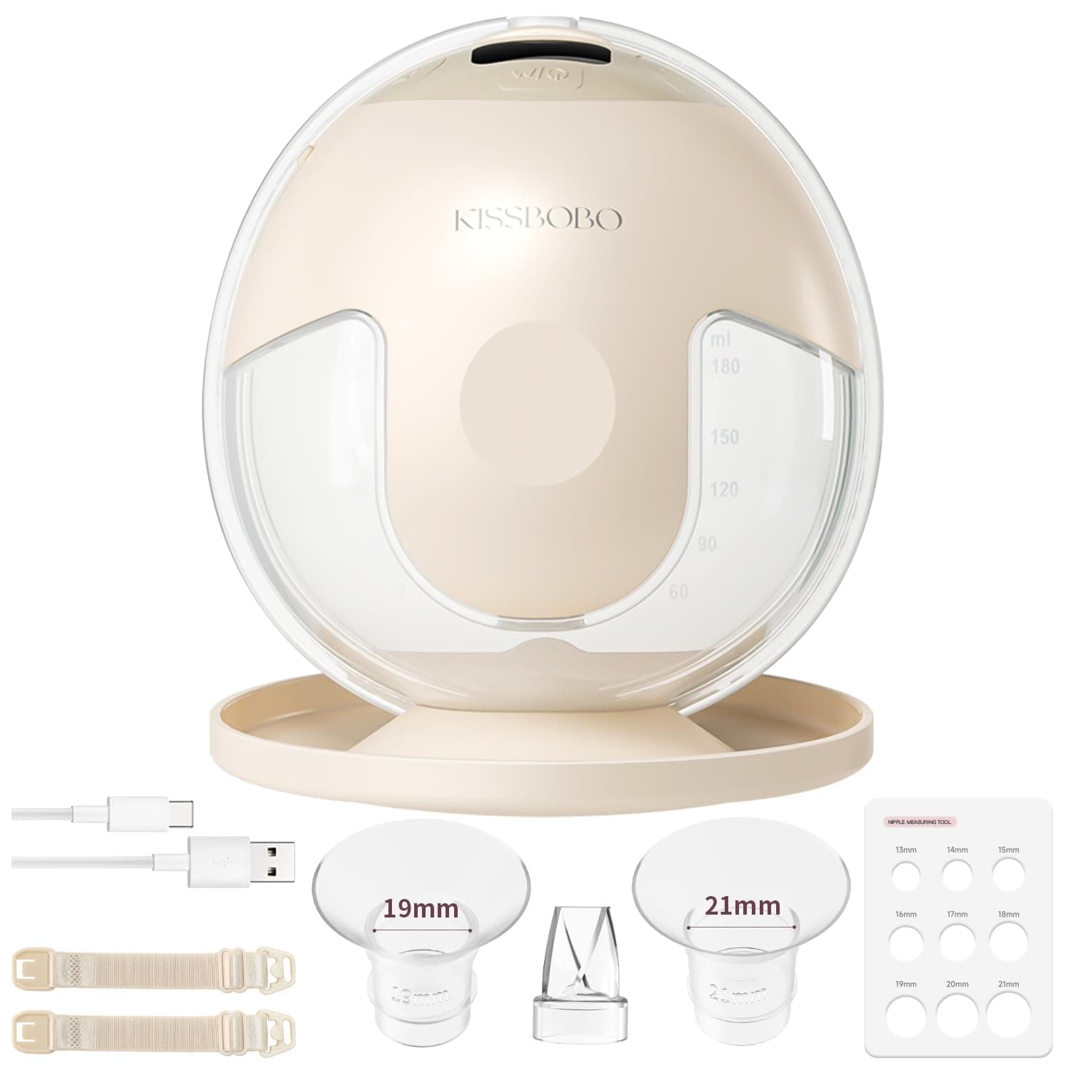 KISSBOBO K5 Sacaleches electricos,19 niveles 4 modos,320mmHg fuerte potencia de succión sacaleches manos libres,indoloro saca leche materna electrico(Beige 1 Pieza)