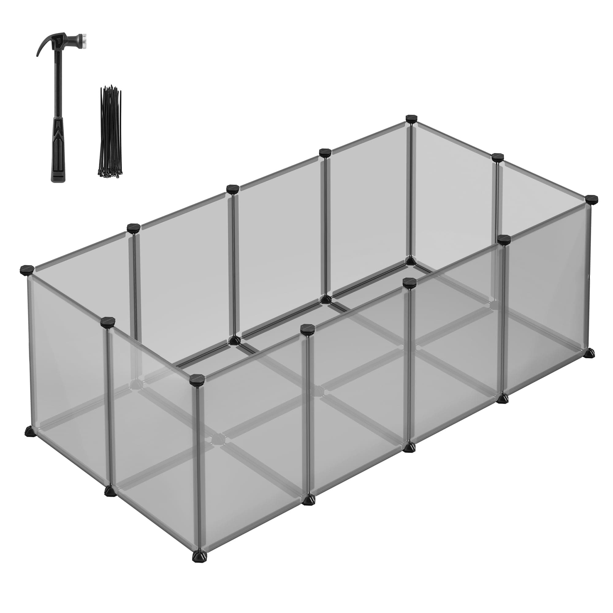 SONGMICS Freigehege mit Bodenplatten, Laufstall, Meerschweinchen Gehege, aus Kunststoff, Gehege für Hamster, Kaninchen, Igel, 125 x 63 x 42 cm, grau LPC001G01