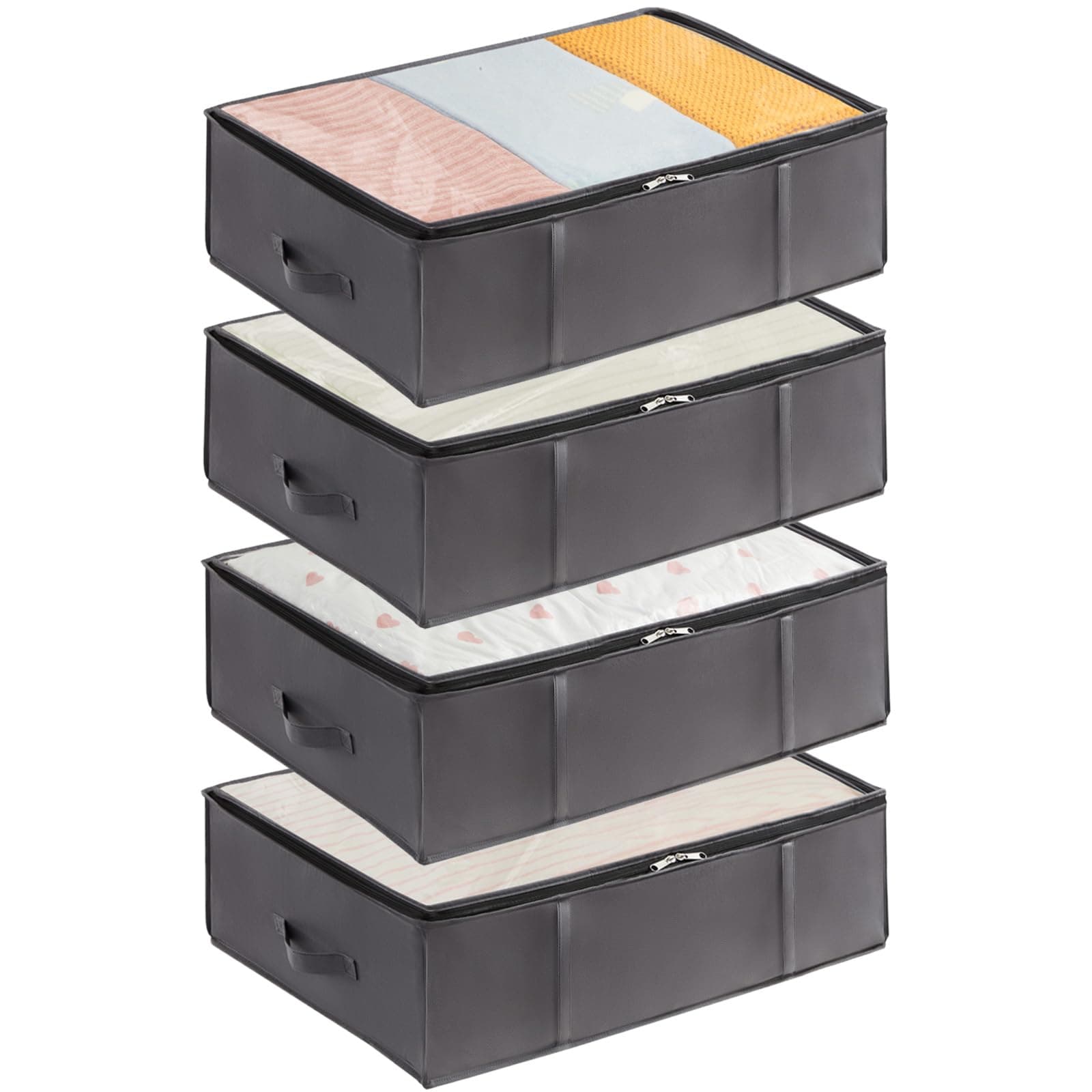 Lifewit 4 Pezzi Scatole Sottoletto 40L, Scatole per Armadio Contenitori Sottoletto per Coperte con Maniglia Rinforzata, Organizer Armadio per Vestiti, Lenzuola, Camera da Letto, Grigio