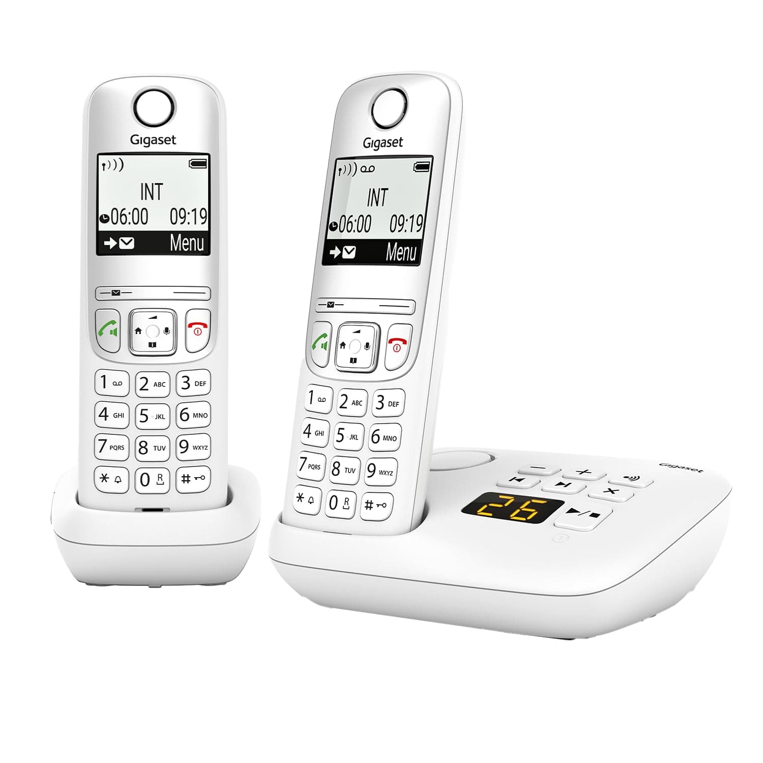 Gigaset A695A Duo - 2 téléphones DECT sans fil avec répondeur - écran à haut contraste - excellente qualité audio - profils sonores réglables - fonction mains libres, protection des appels, blanc