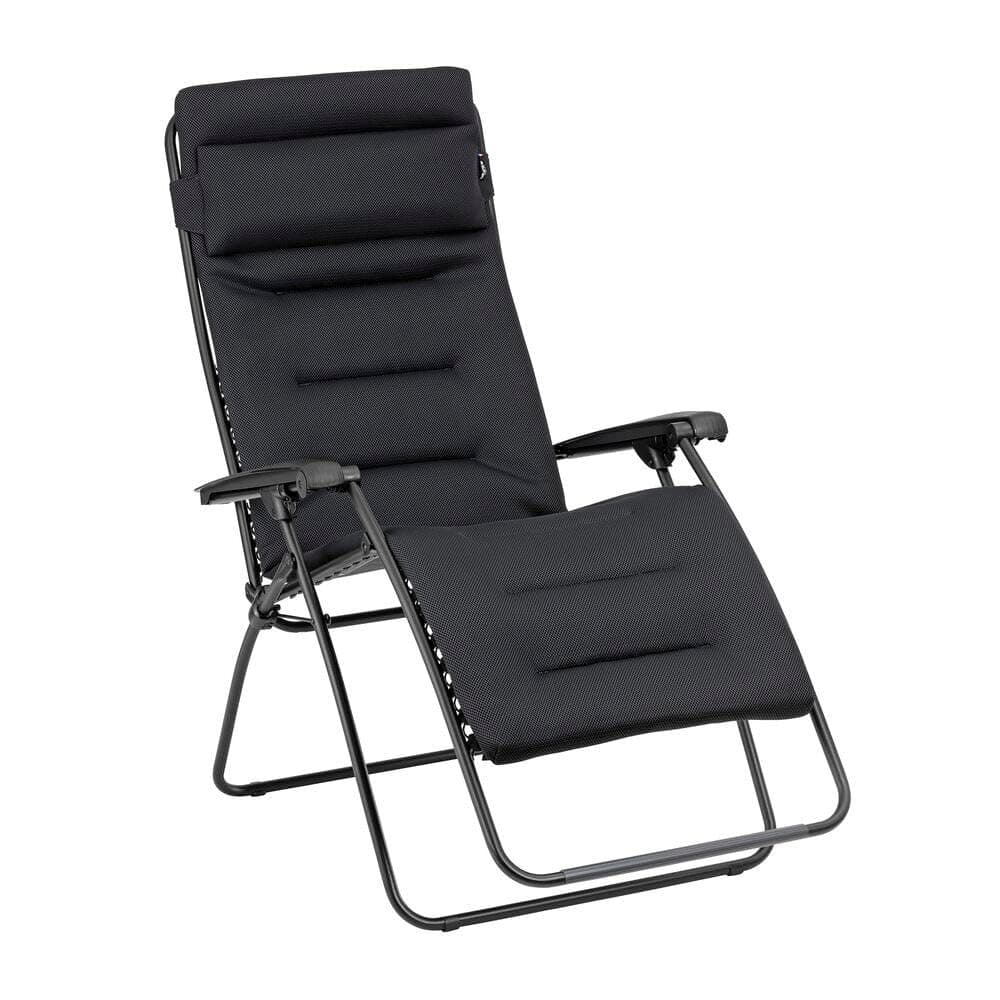 Lafuma MOBILIER - Fauteuil Matelassé Relax Zéro Gravité RSX Clip XL - Chaise Longue Multiposition Pliante Jardin et Intérieur - Toile AirComfort® Résistante - Tout Confort, France - Noir Acier