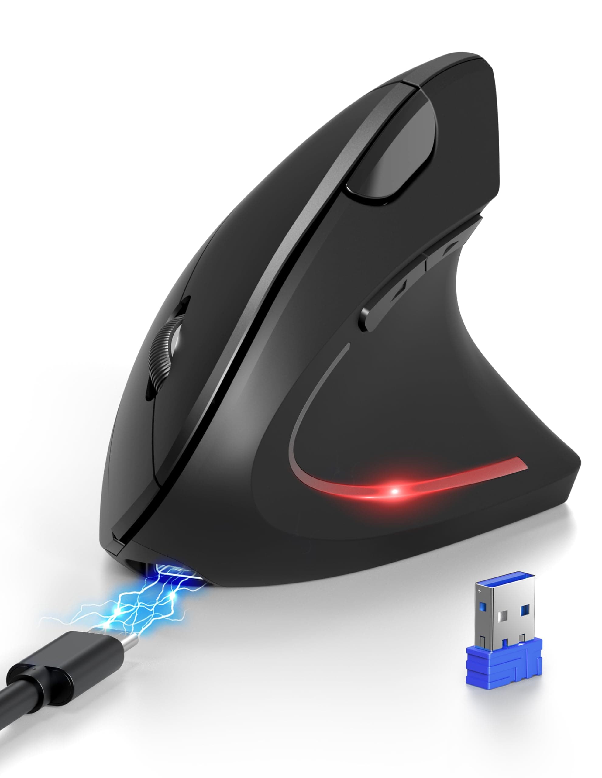 TECKNET Souris Ergonomique sans Fil Rechargeable, Souris Verticale Bluetooth 3 Modes (BT5.0/3.0+2.4G) 4800 DPI Réglable, 6 Boutons, Souris Silencieuse pour Ordinateurs, Portables, Mac, PC, Windows