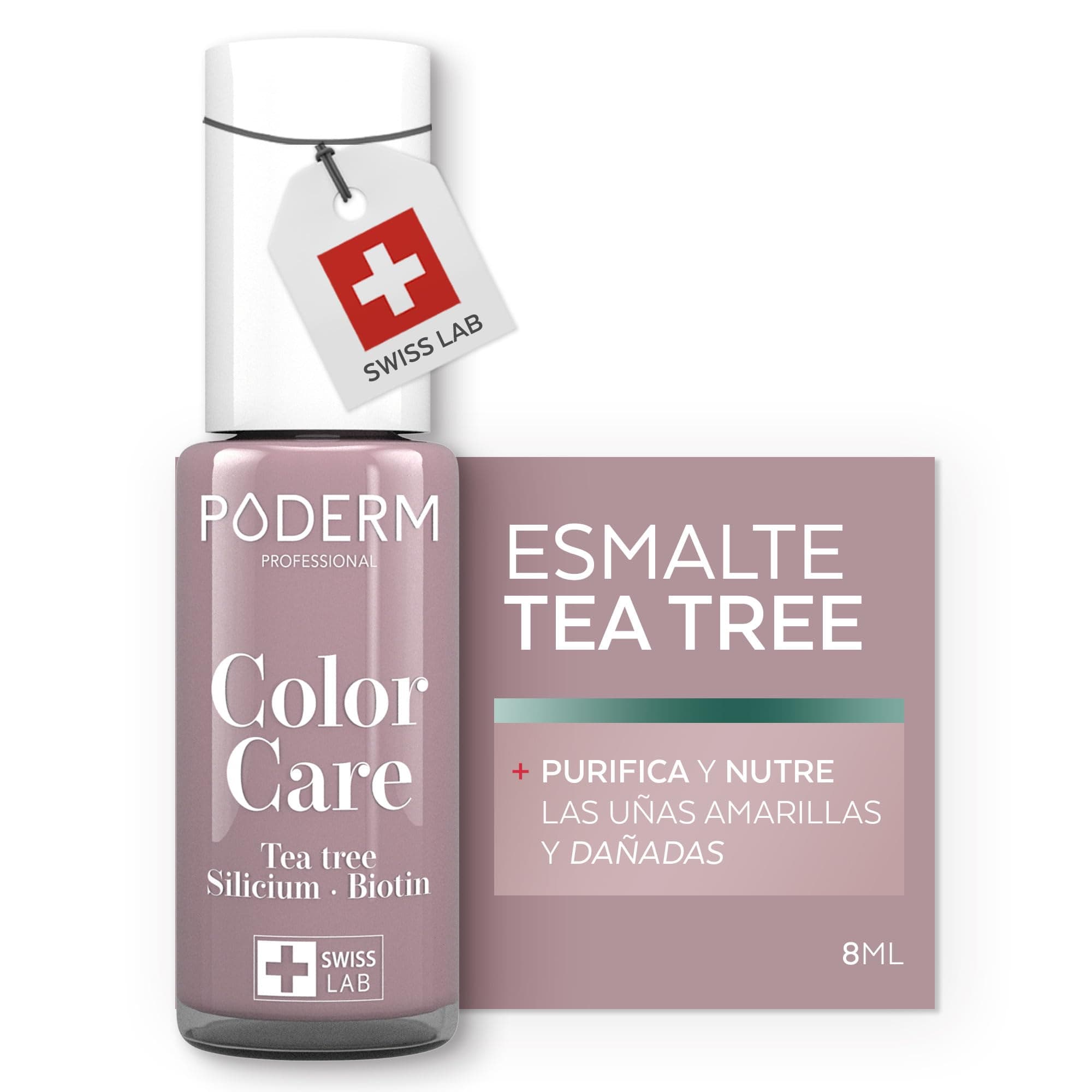 PODERM - ESMALTE DE UÑAS TEA TREE PARA HONGOS DE UÑAS - COLOR PARMA - TRATAR LAS UÑAS AMARILLAS/DAÑADAS - Esmastas-cuidado - Previene y trata HONGOS - CUIDADO 2 IN 1 - FÓRMULA ÚNICA - Hecho en Suiza